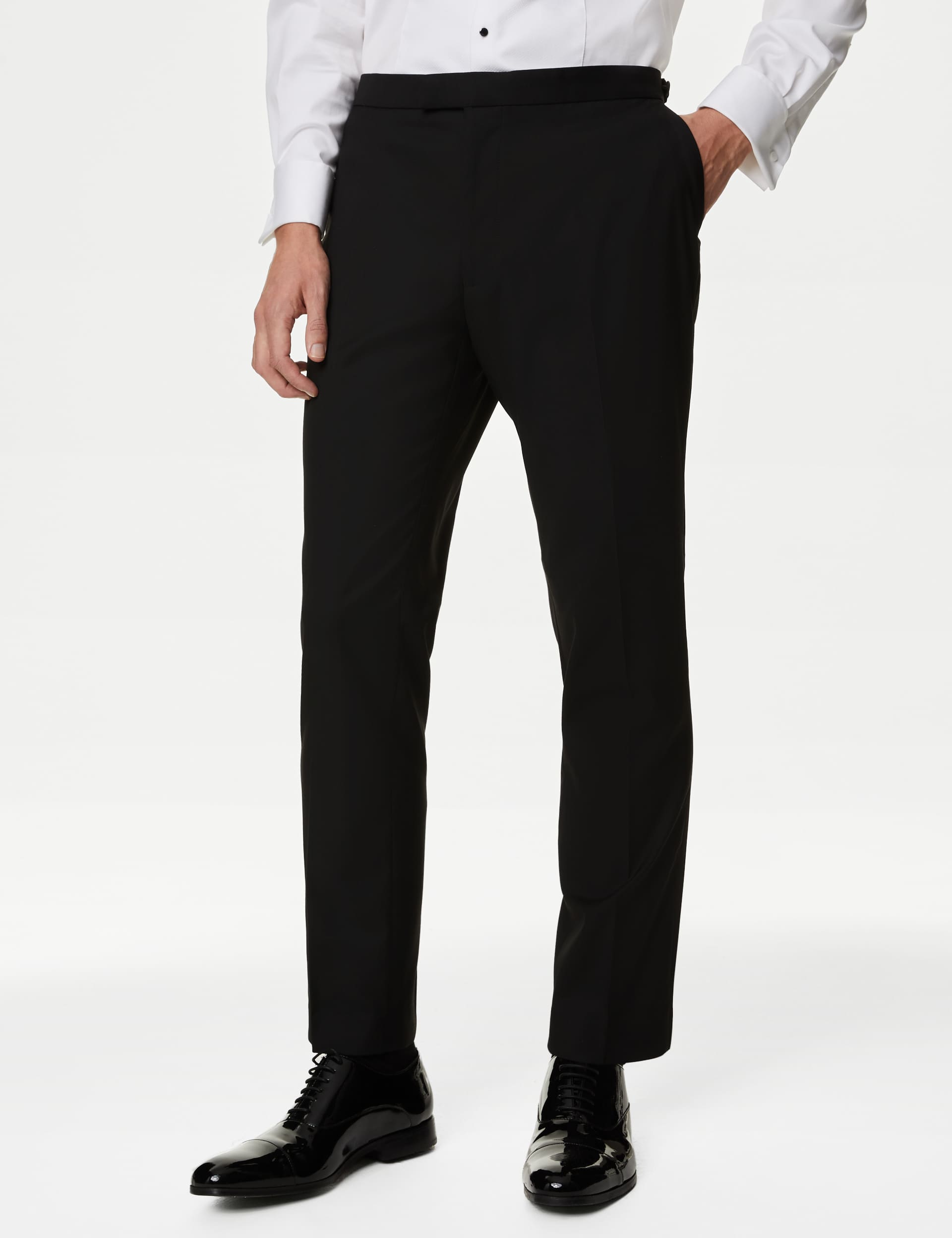 M&S Men's Skinny Fit Stretch Tuxedo Trousers - 32SHT - Black, Black