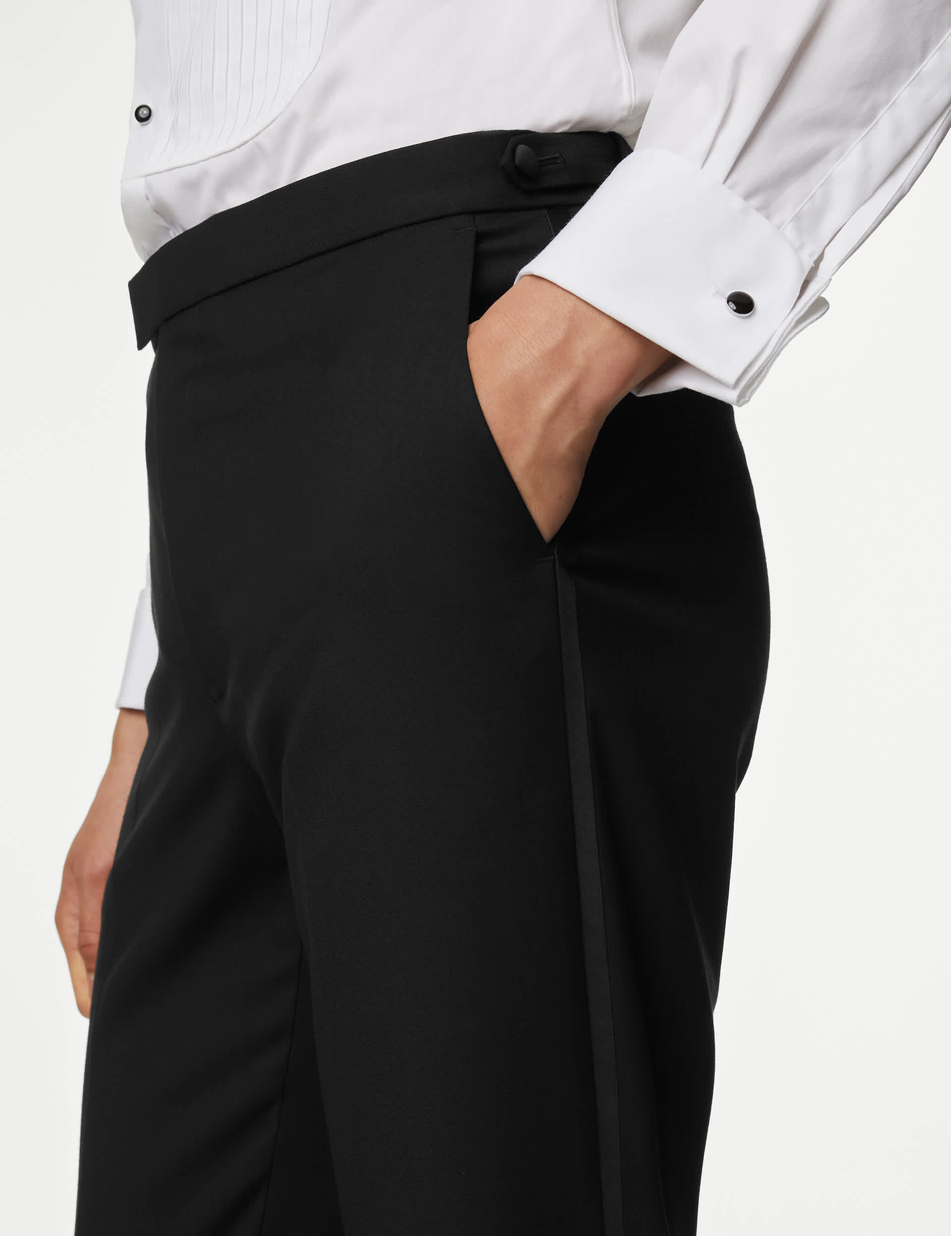 M&S Men's Regular Fit Stretch Tuxedo Trousers - 34REG - Black, Black