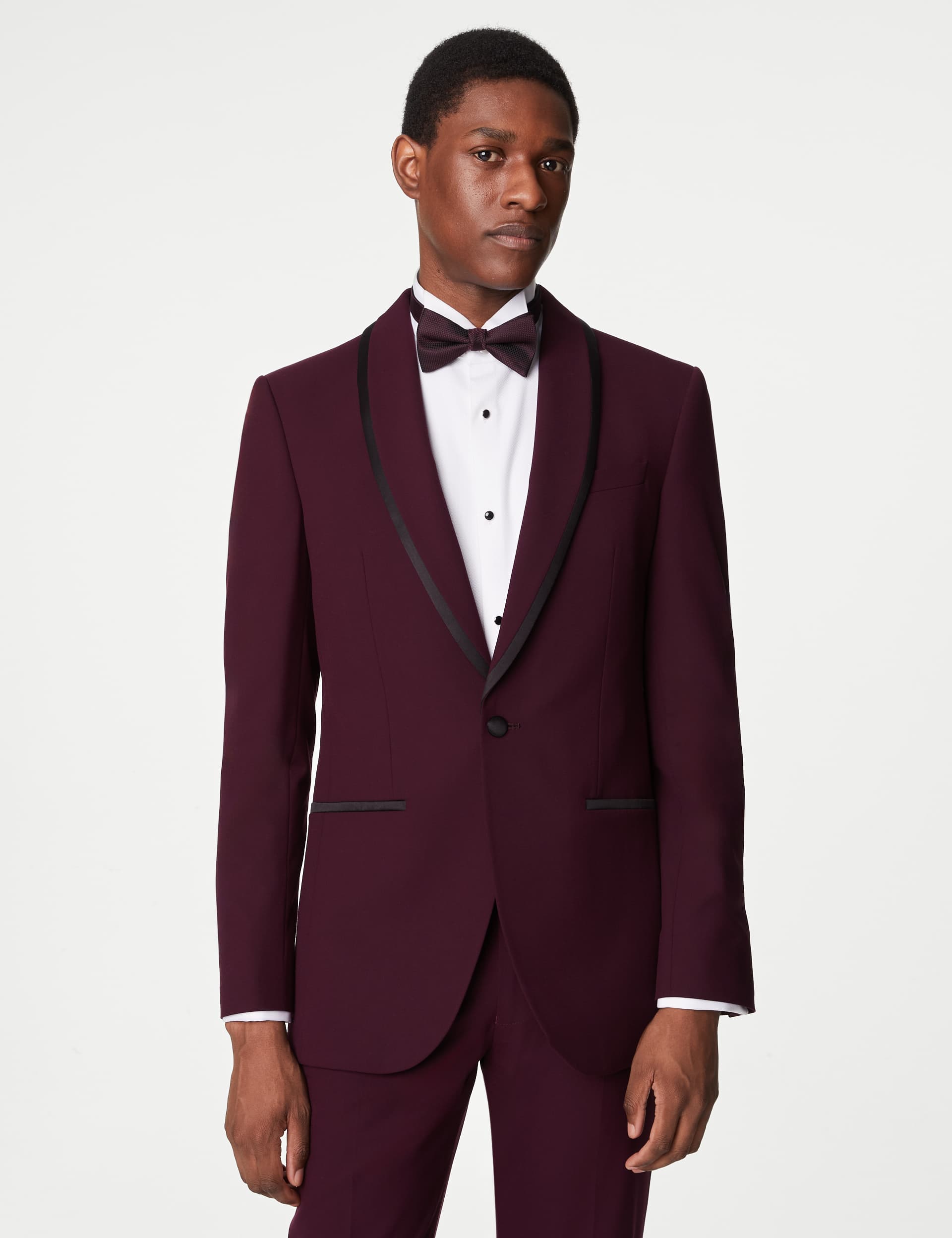 M&S Men's Slim Fit Stretch Tuxedo Jacket - 38REG - Burgundy, Burgundy