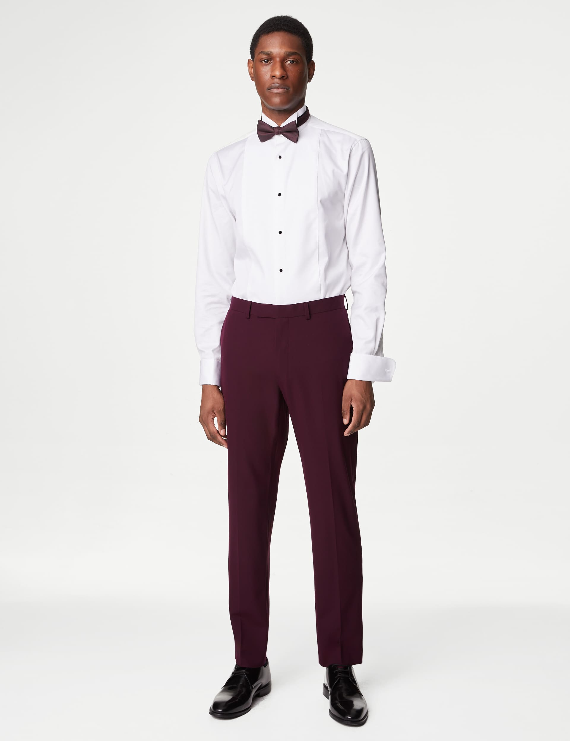 M&S Men's Slim Fit Stretch Tuxedo Trousers - 34REG - Burgundy, Burgundy