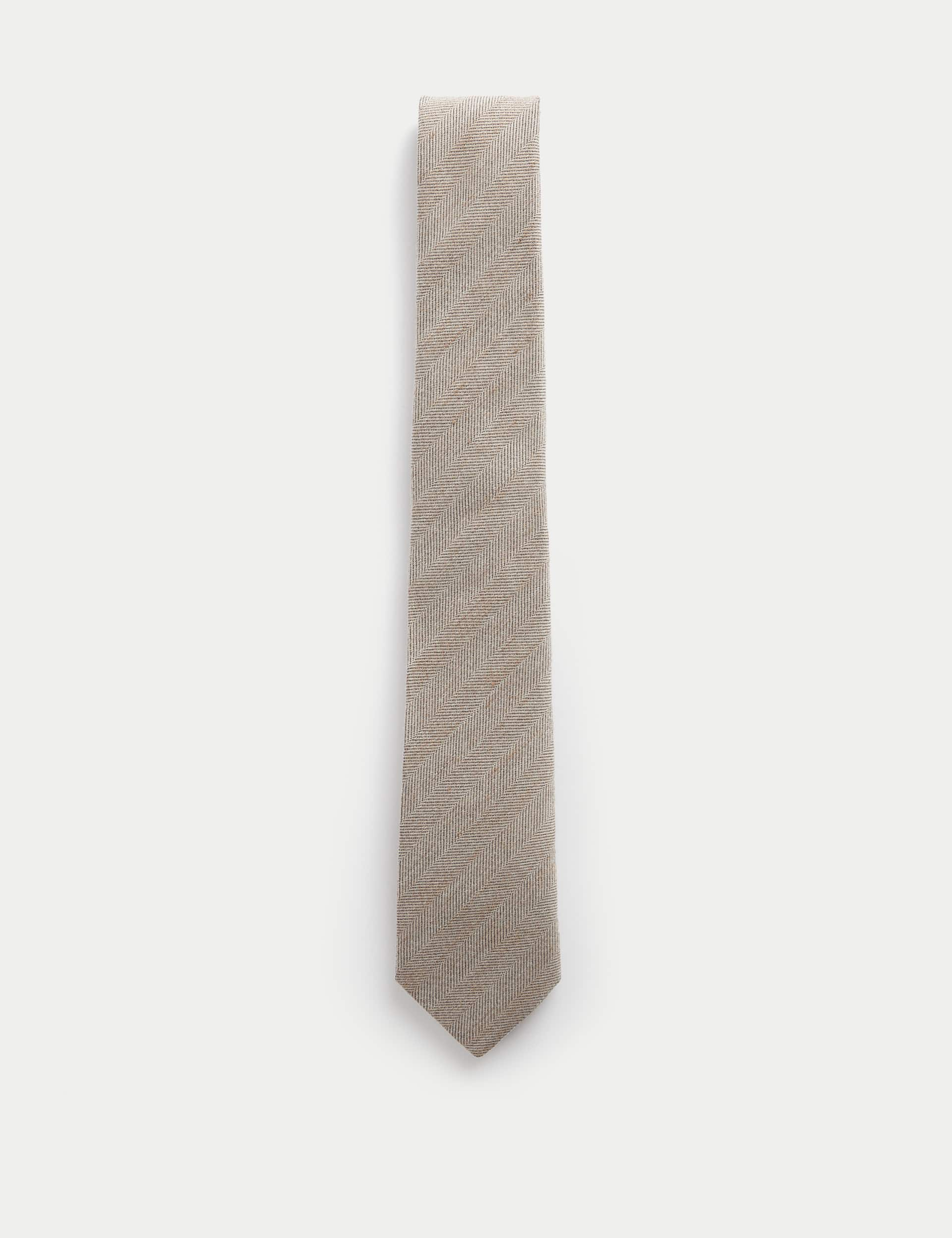 Jaeger Men's Herringbone Silk Blend Tie - one size - Brown, Brown,Navy