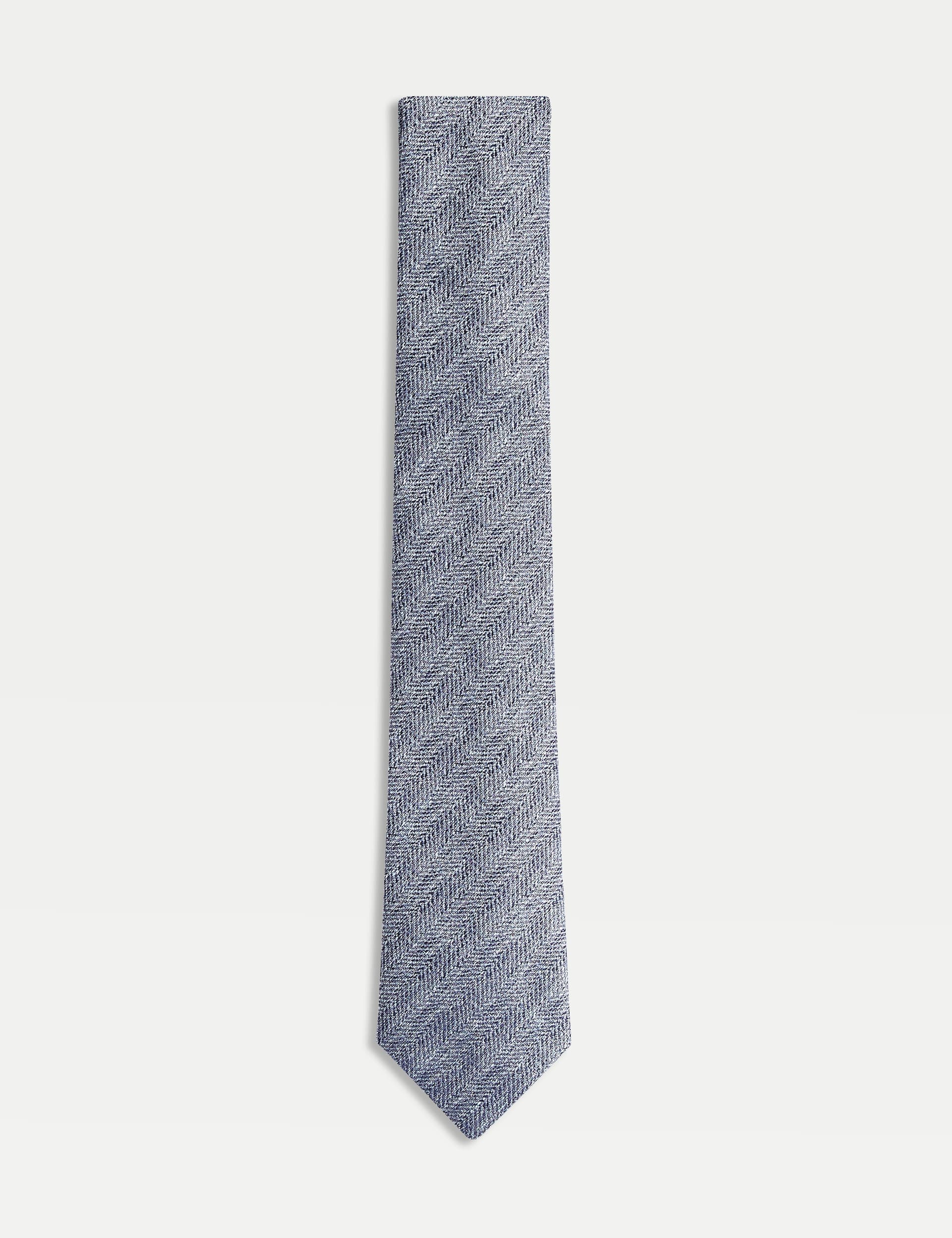 Jaeger Men's Herringbone Silk Blend Tie - Blue, Pale Blue,Blue,Stone,Black