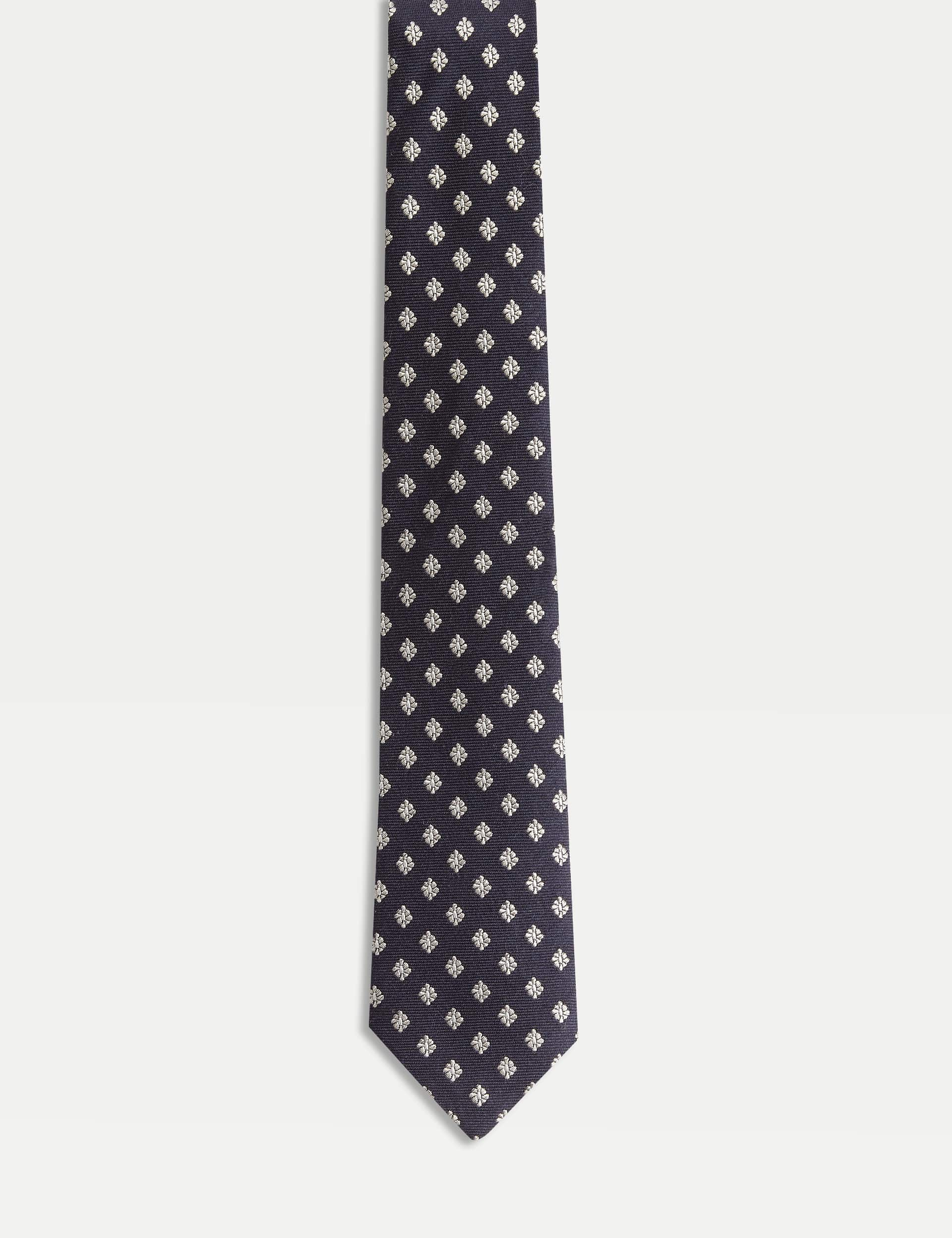 Jaeger Men's Slim Foulard Silk Rich Tie - Navy, Navy,Stone