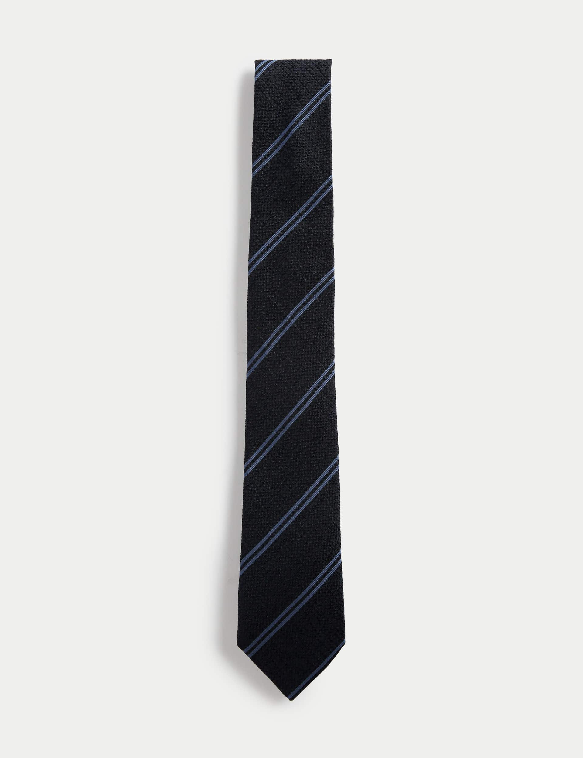 Jaeger Men's Slim Striped Pure Silk Tie - Dark Navy, Dark Navy