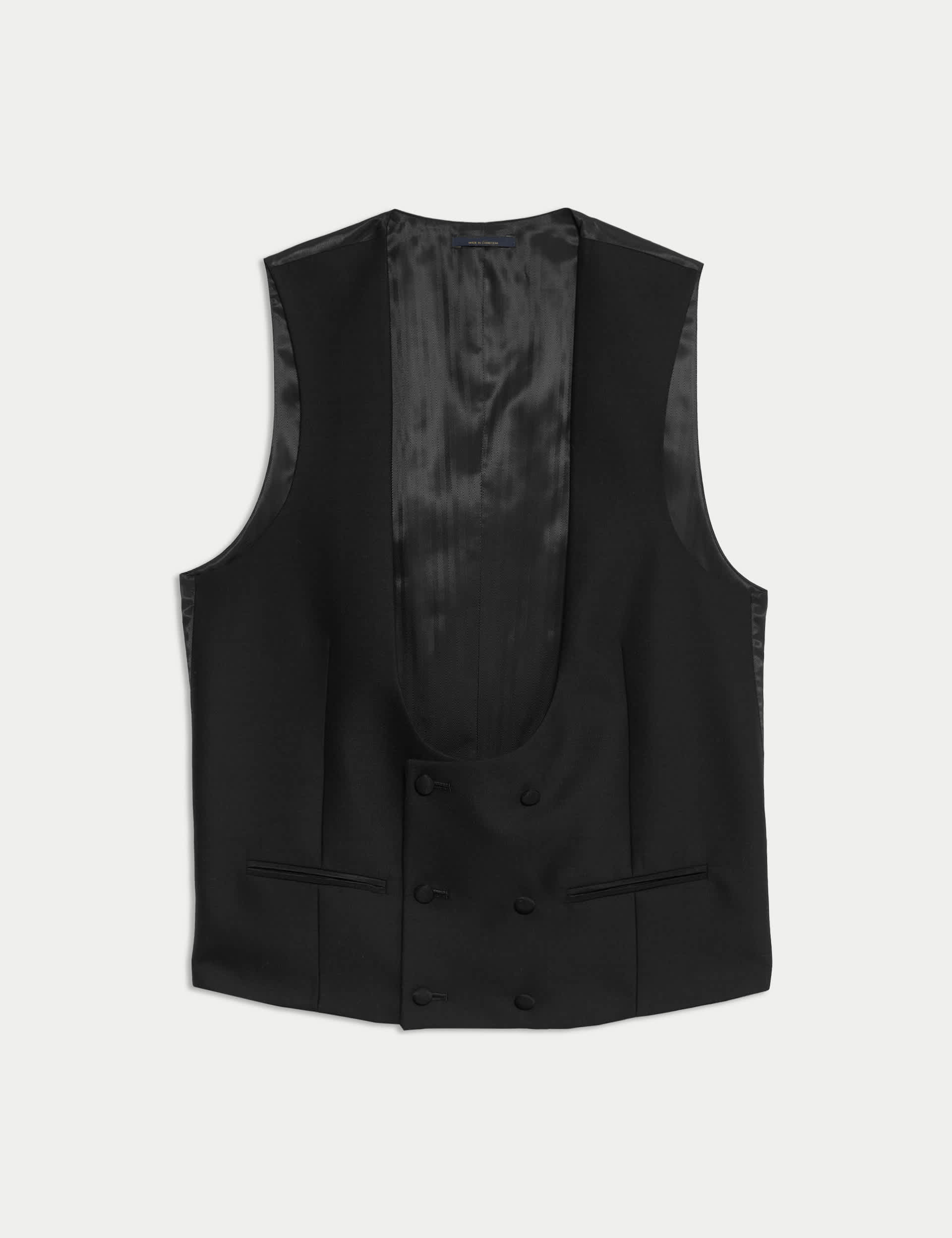 M&S Sartorial Men's British Pure Wool Double Breasted Waistcoat - 42REG - Black, Black