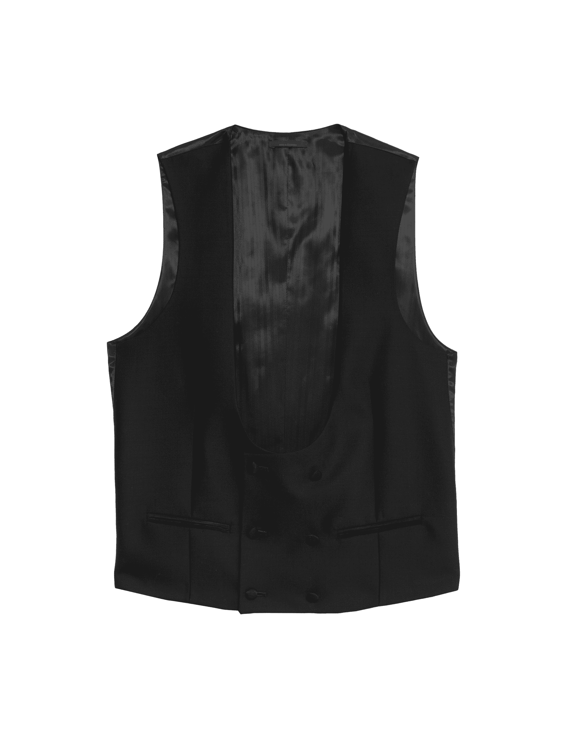 M&S Sartorial Men's British Pure Wool Double Breasted Waistcoat - 40REG - Black, Black