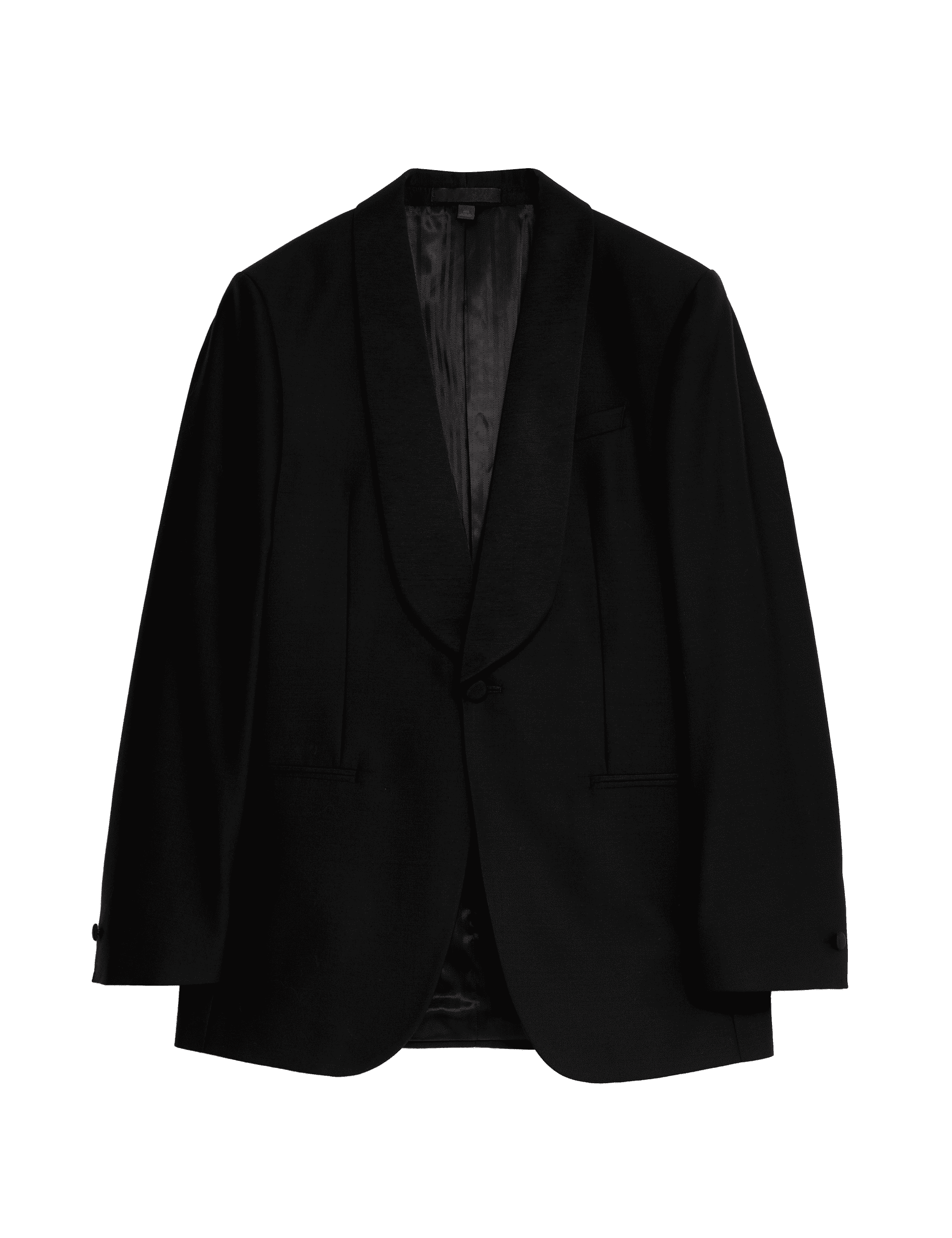 M&S Sartorial Men's Regular Fit British Pure Wool Tuxedo Jacket - 46LNG - Black, Black