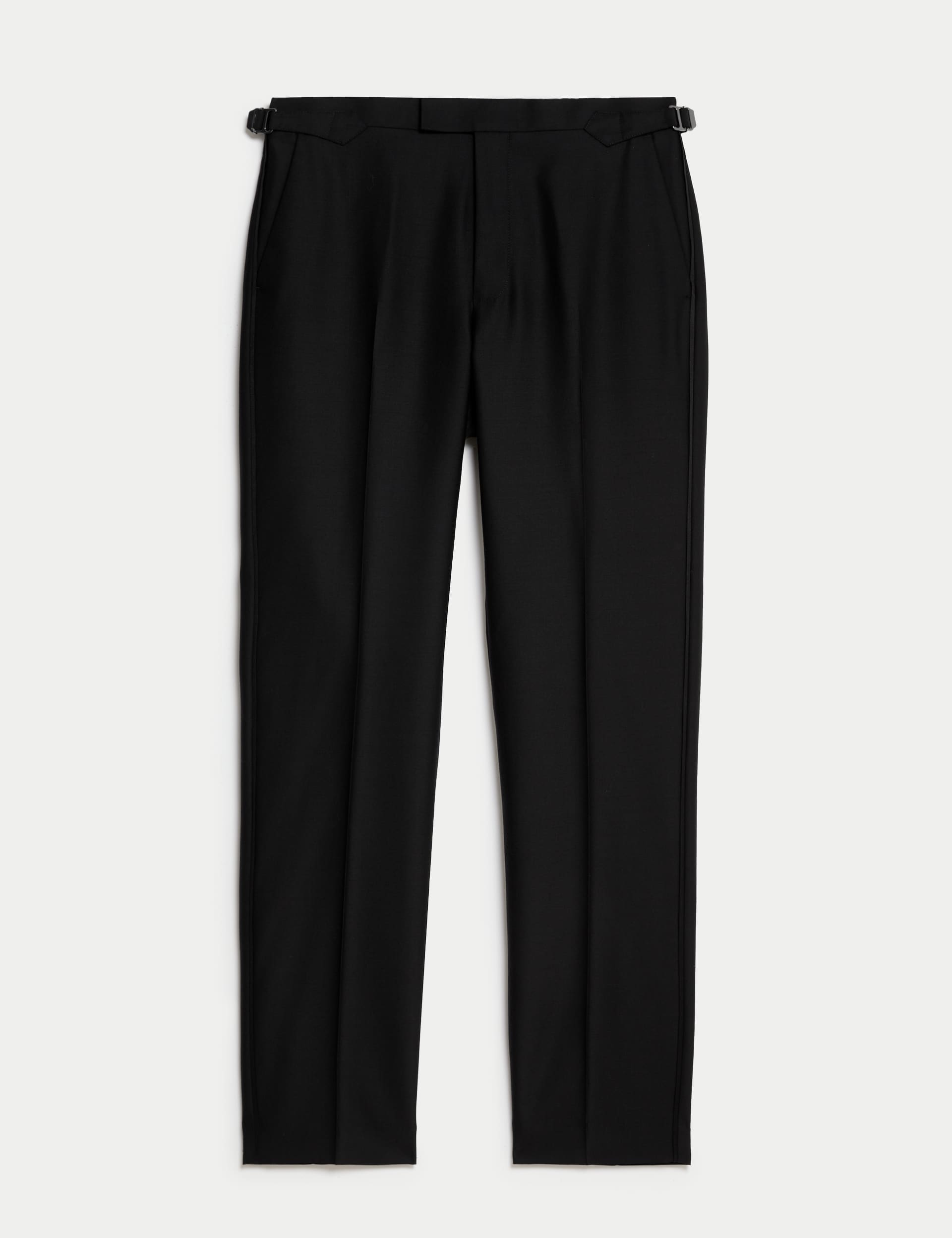 M&S Sartorial Men's Regular Fit British Pure Wool Tuxedo Trousers - 32SHT - Black, Black