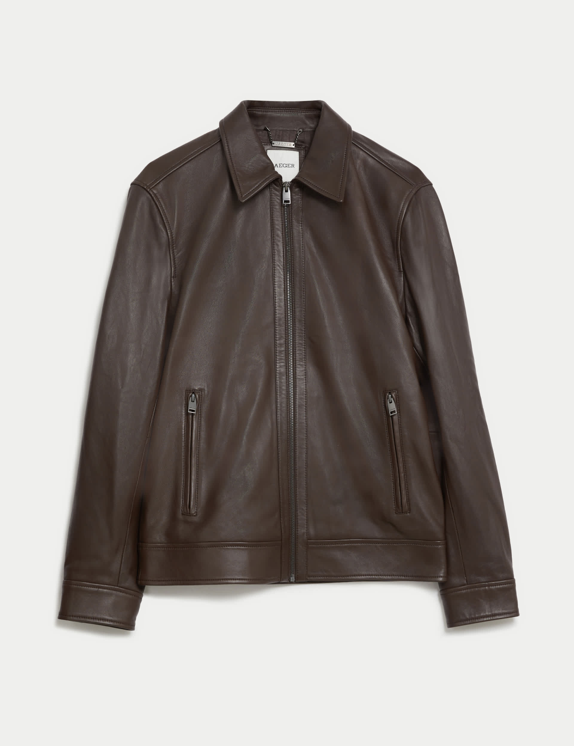 Jaeger Men's Leather Harrington Jacket - Chocolate, Chocolate