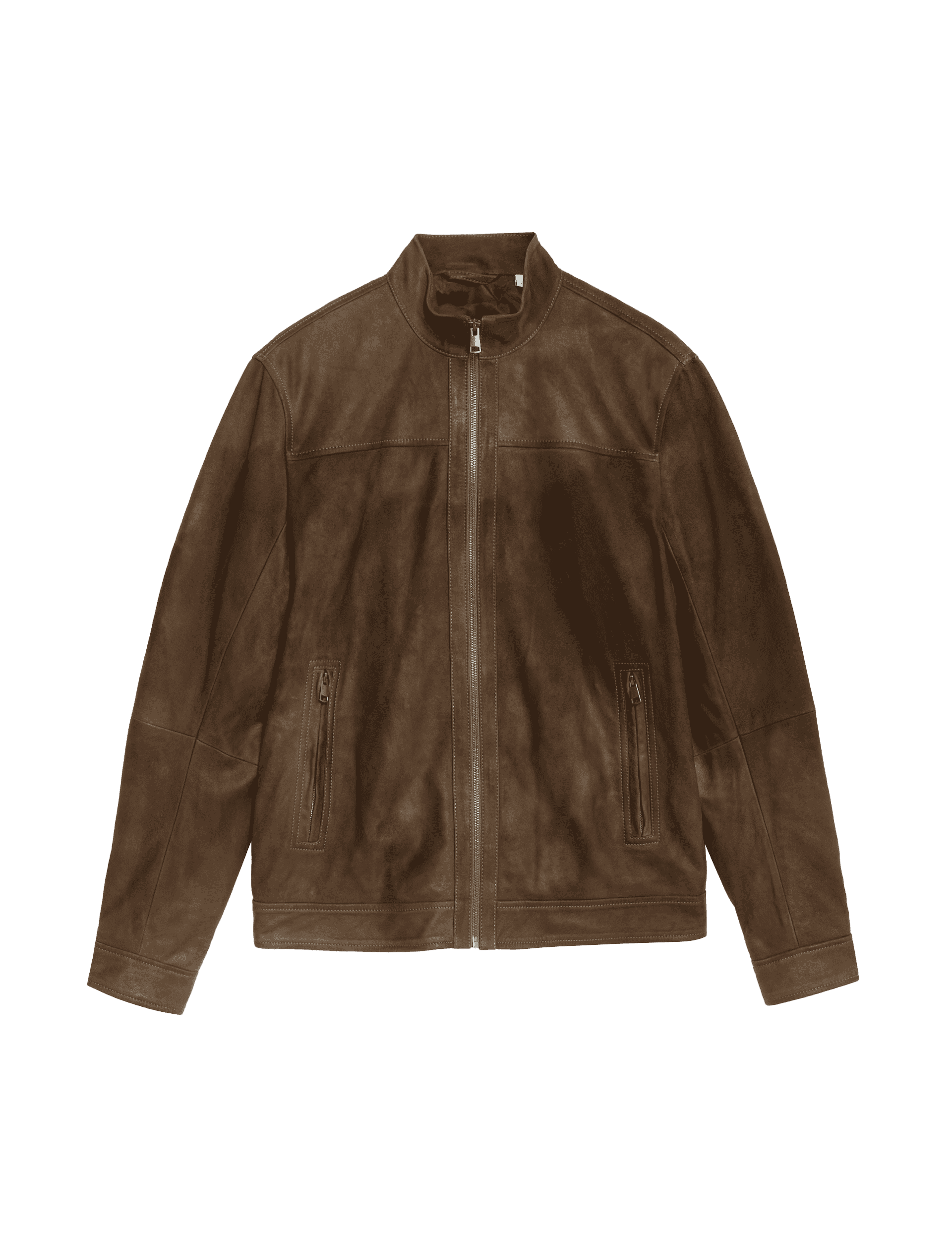 M&S Collection Men's Leather Jacket - MLNG - Brown, Brown