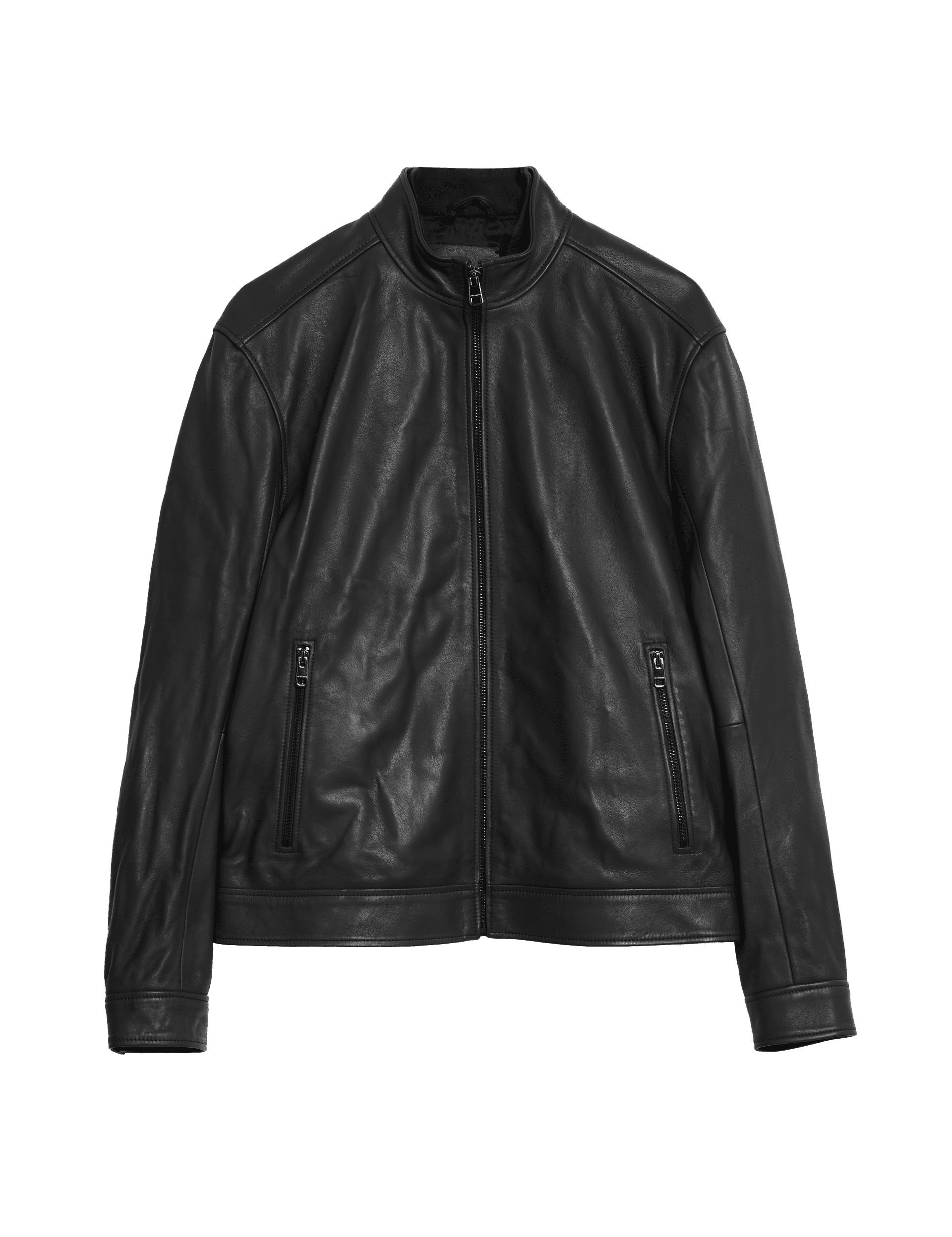 Autograph Men's Leather Biker Jacket - Black, Black