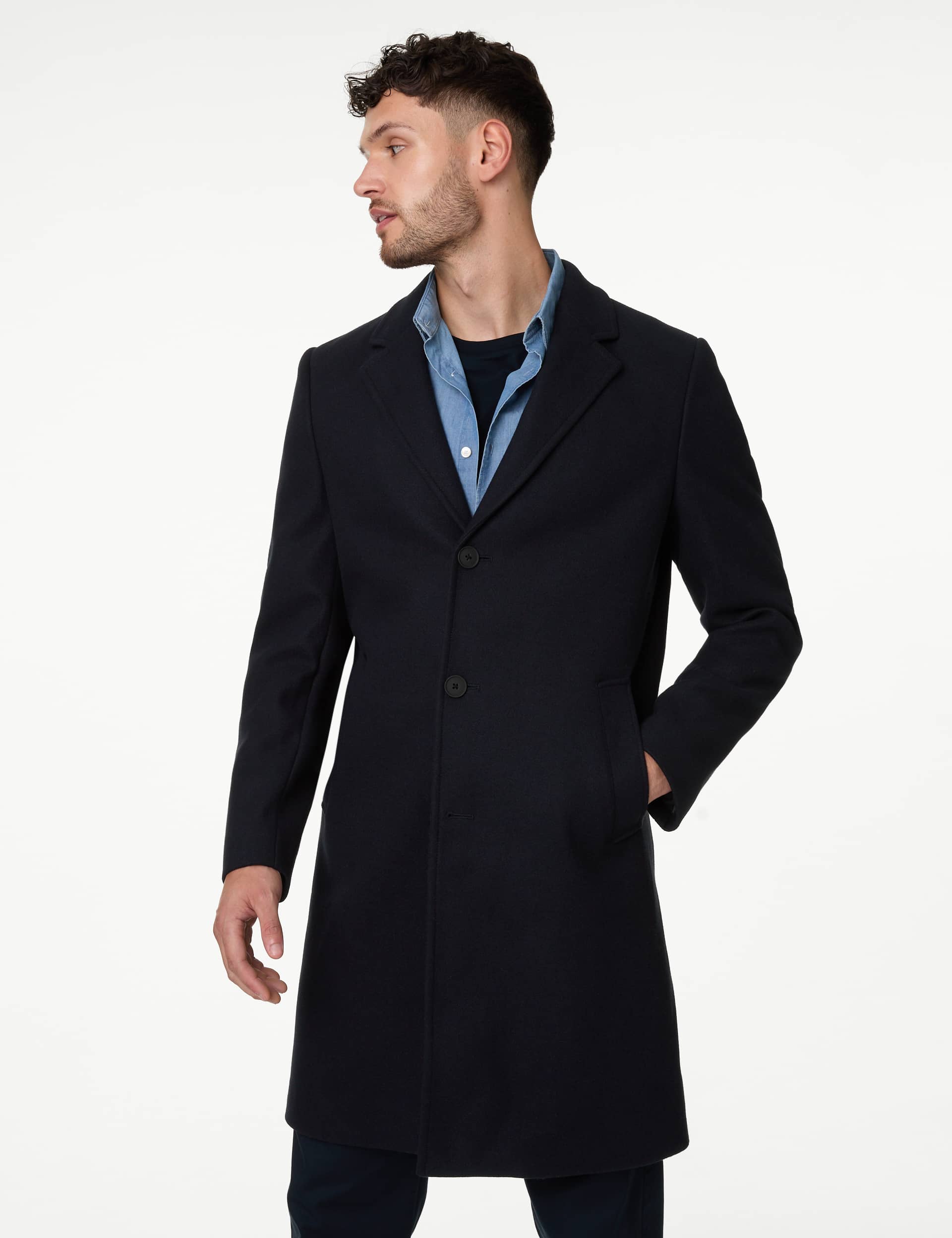 M&S Collection Men's Revere Coat - XXXLREG - Navy, Light Grey,Navy,Black,Oatmeal