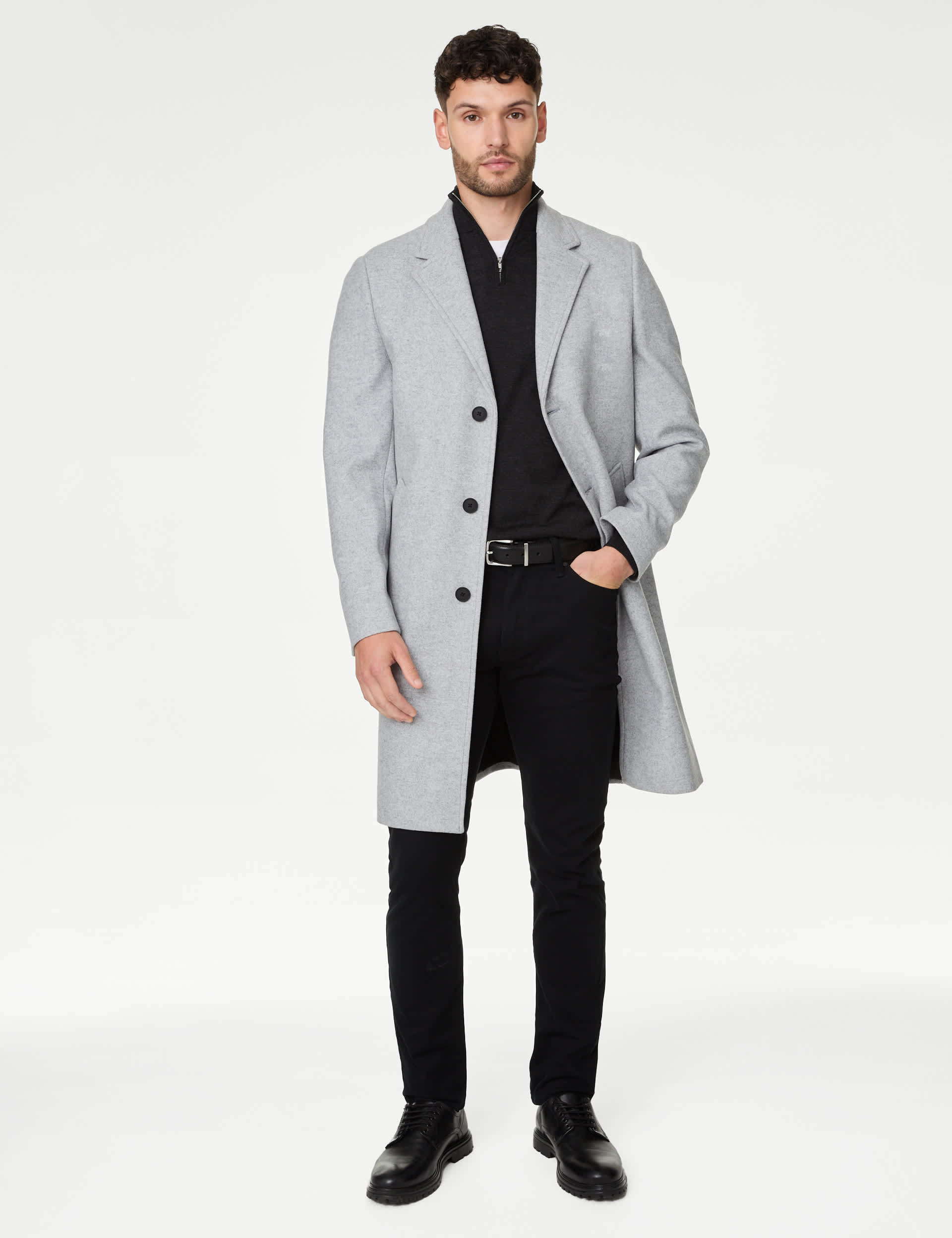 M&S Men's Revere Coat - LREG - Light Grey, Light Grey,Charcoal,Navy,Black,Oatmeal