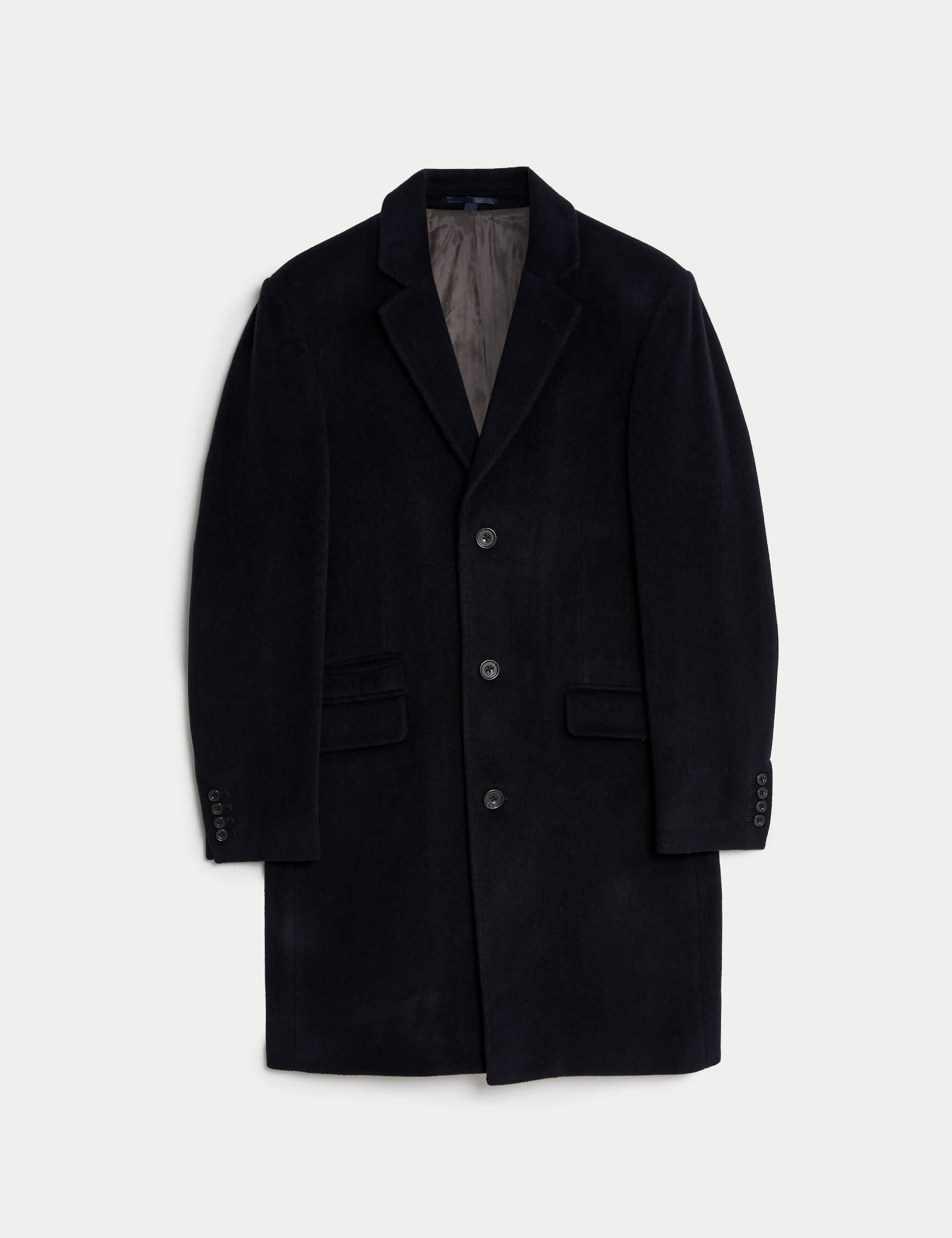 M&S Sartorial Men's Wool Rich Revere Overcoat with Cashmere - SREG - Navy, Navy