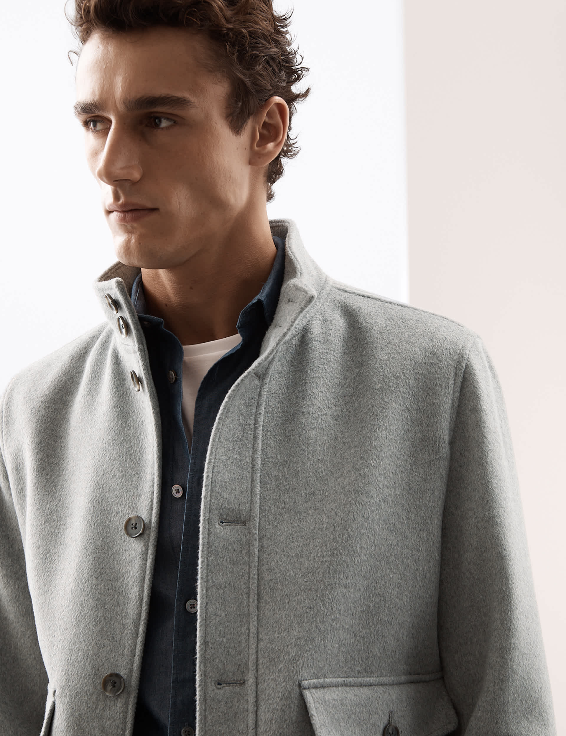 Autograph Men's Wool Blend Funnel Neck with a cosy funnel neck Utility Jacket