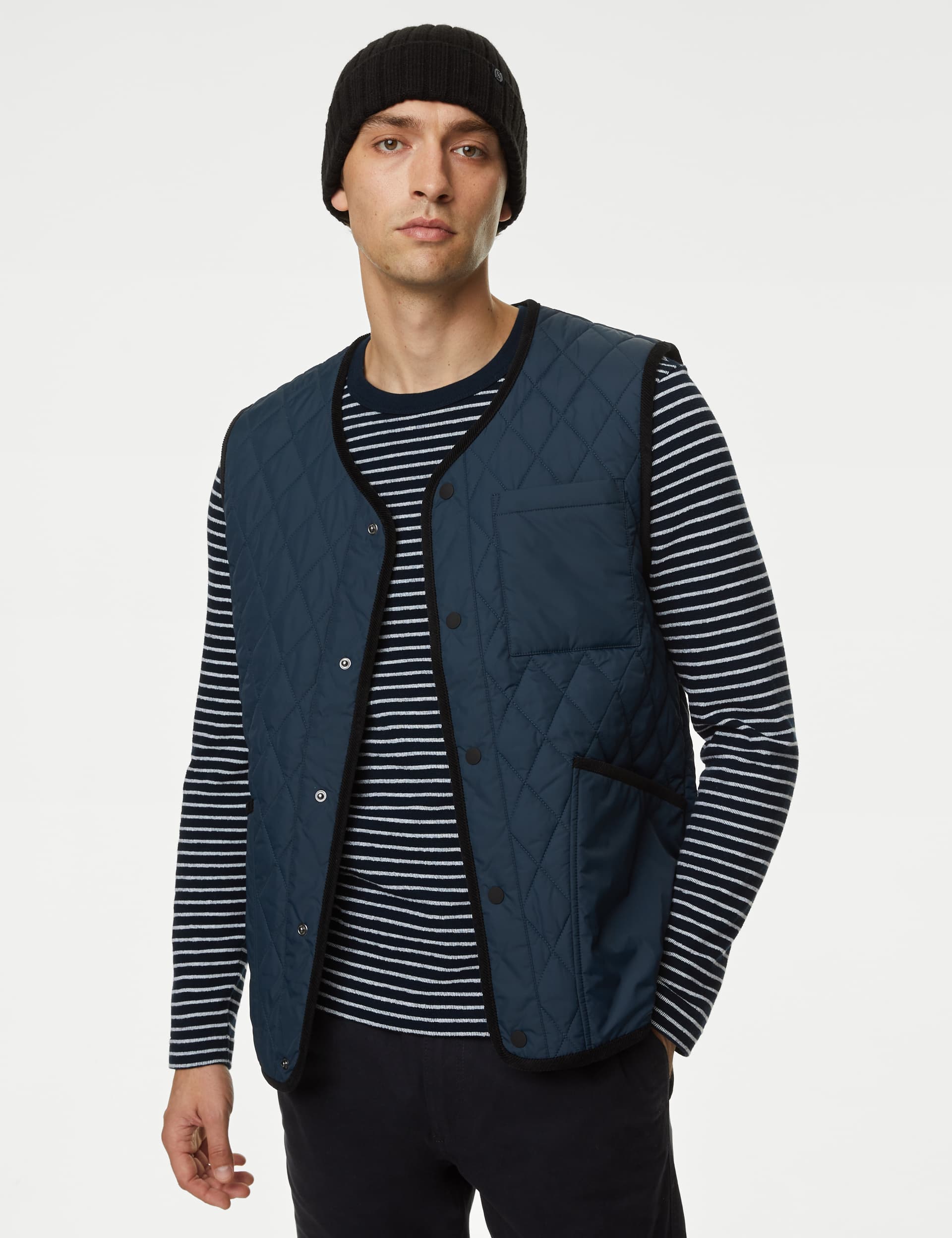 M&S Men's Quilted Gilet with Stormwear - XL - Navy, Navy