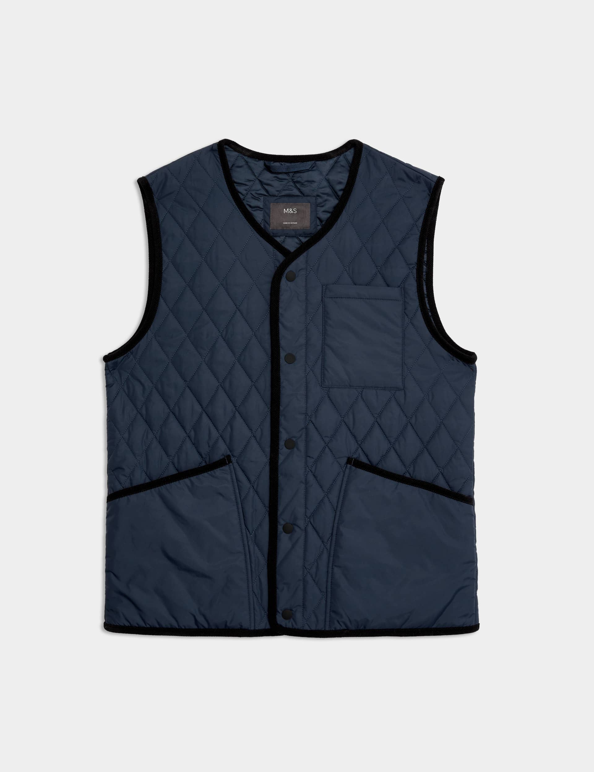 M&S Men's Quilted Gilet with Stormwear - XL - Navy, Navy