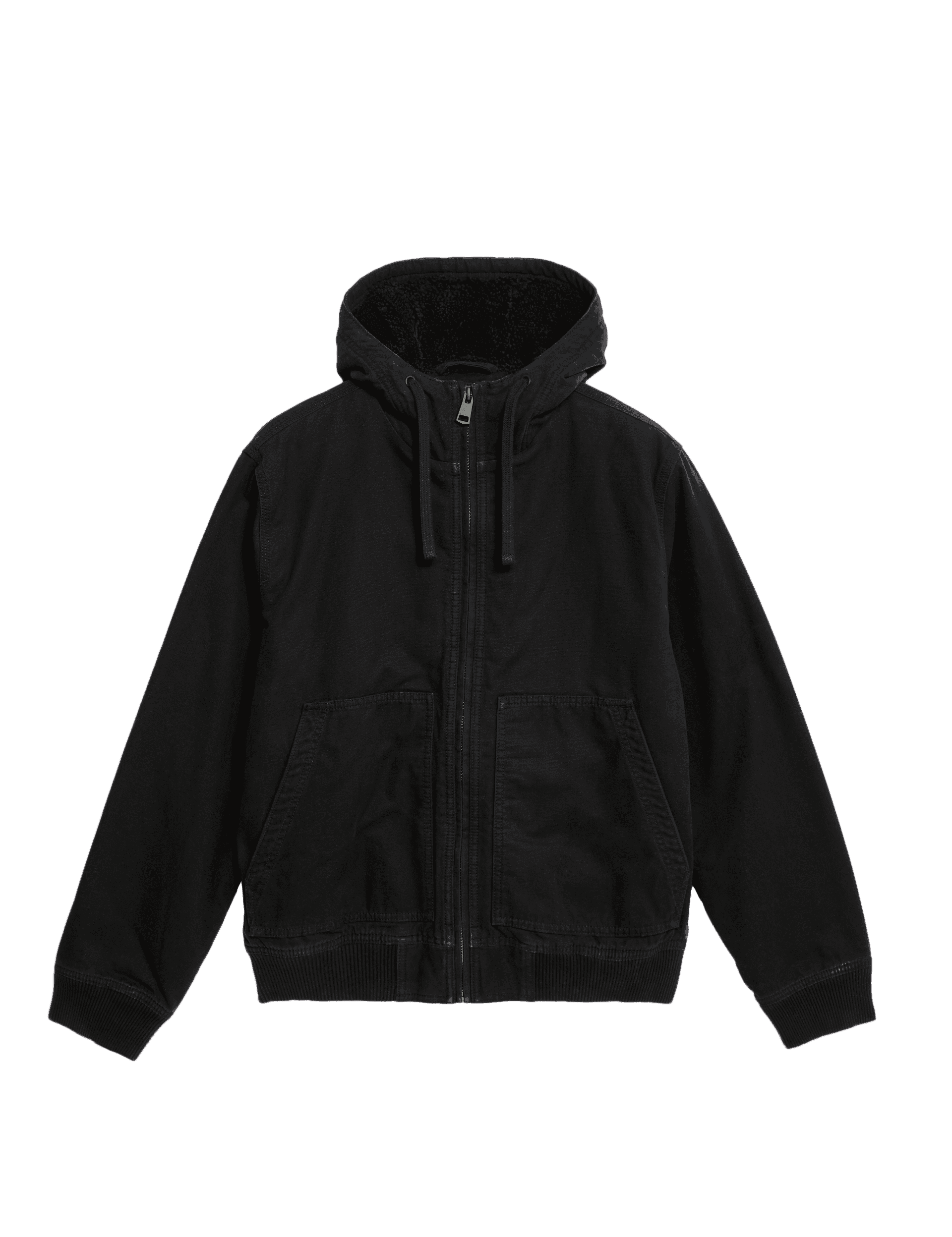 M&S Collection Men's Pure Cotton Hooded Borg Lined Canvas Jacket - Black, Black