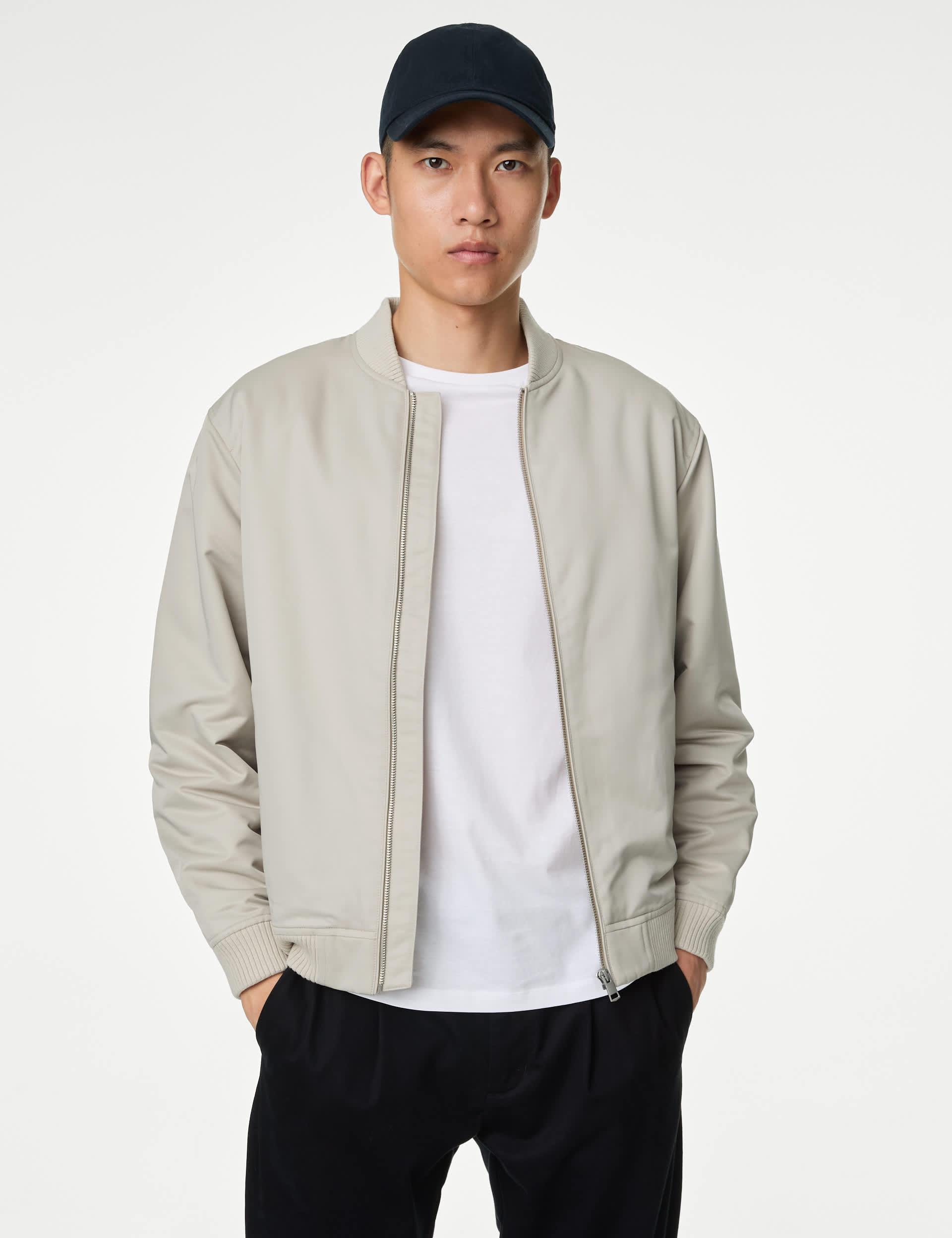 M&S Men's Satin Bomber Jacket - LLNG - Stone, Khaki,Navy,Stone,Black