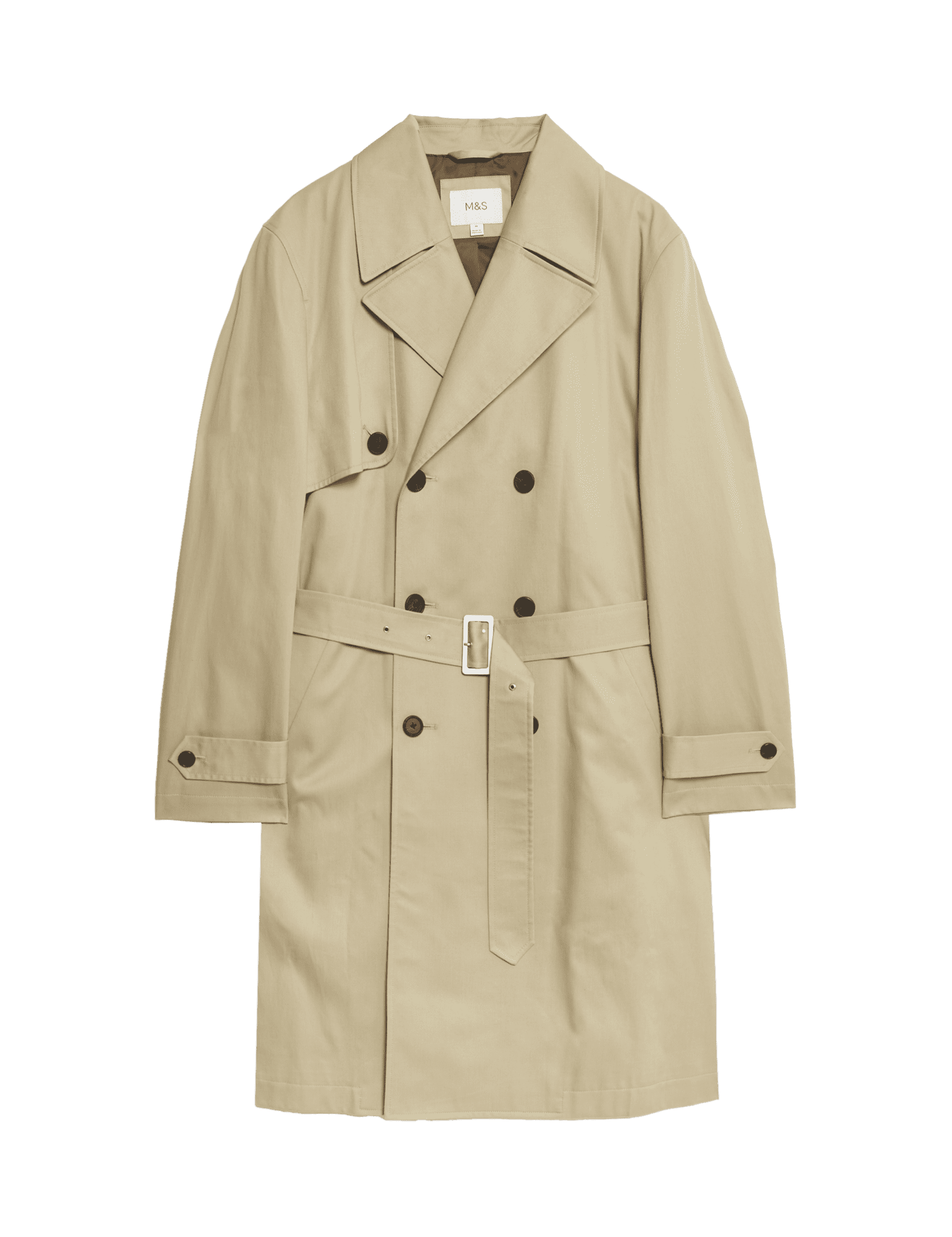 M&S Collection Men's Cotton Lyocell Blend Trench - LREG - Light Beige, Light Beige,Hunter Green