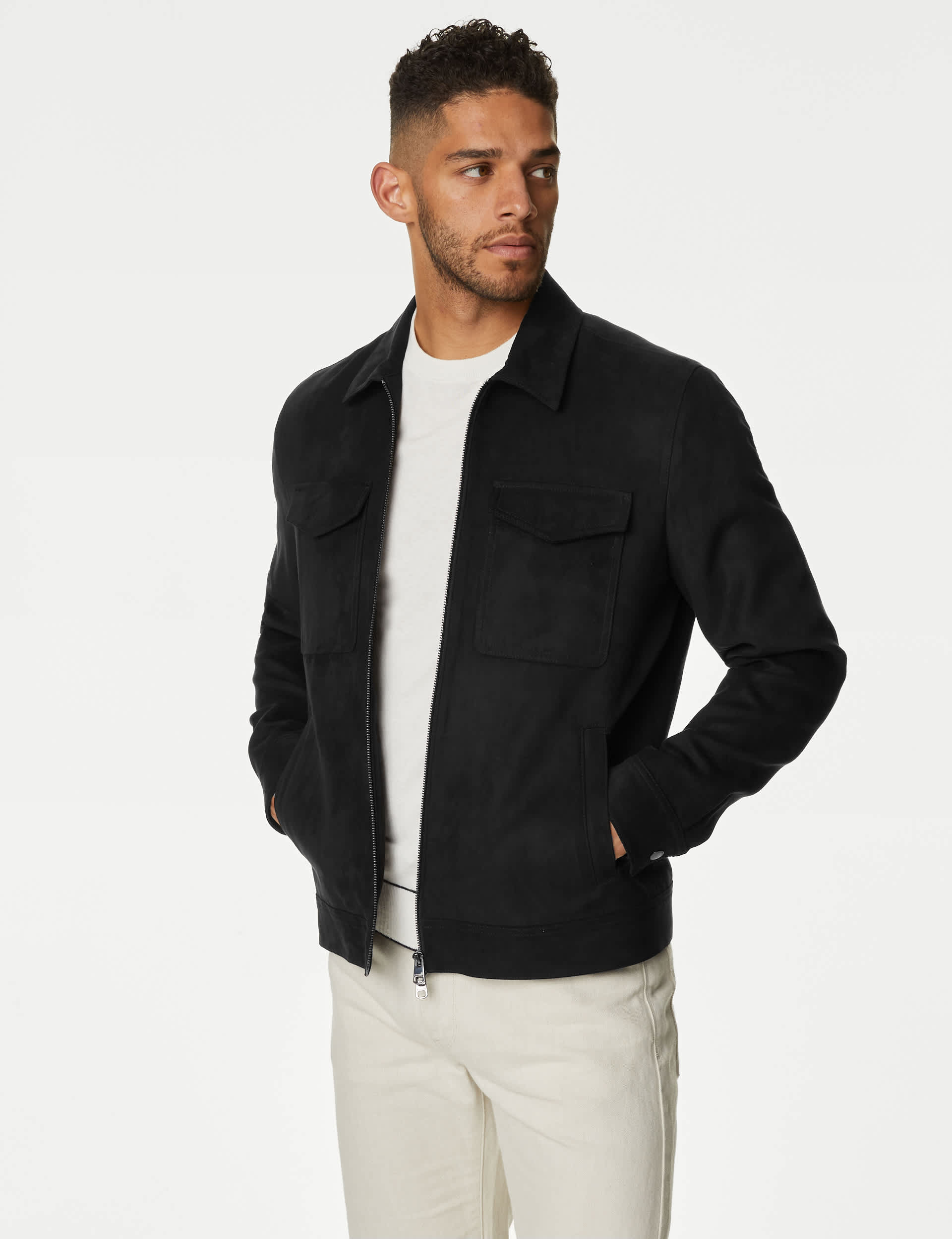 Autograph Men's Faux Suede Harrington Jacket - XL - Black, Mole,Black