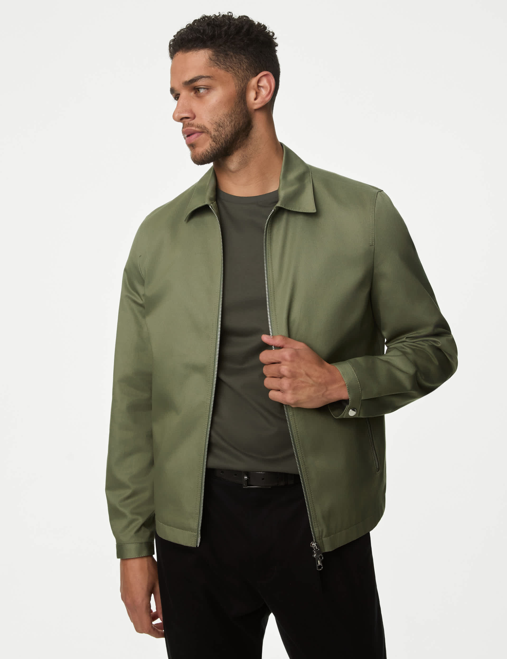 Autograph Men's Pure Cotton Harrington Jacket - XL - Dark Sage, Dark Sage