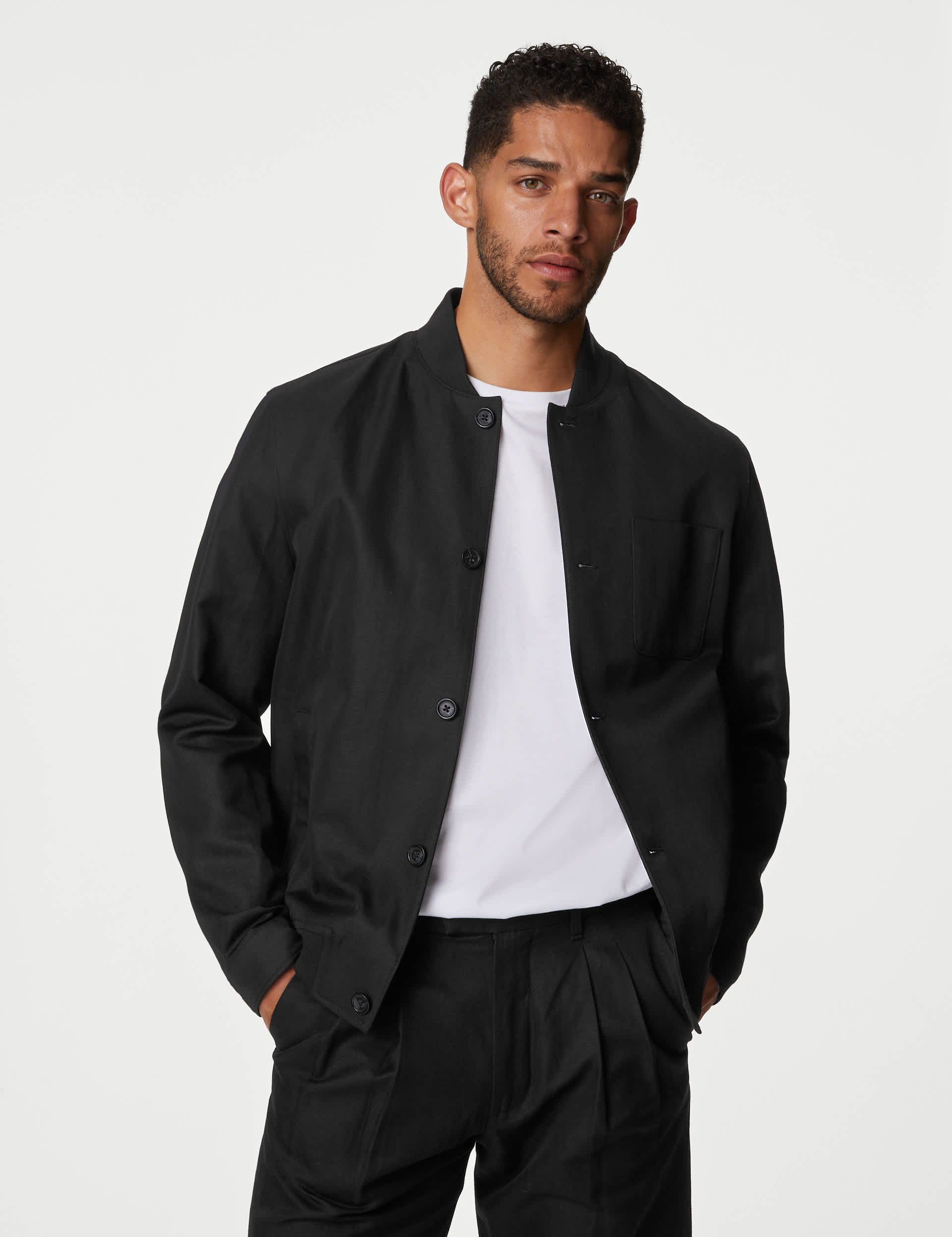 Autograph Men's Linen Blend Smart Bomber Jacket - XL - Black, Black