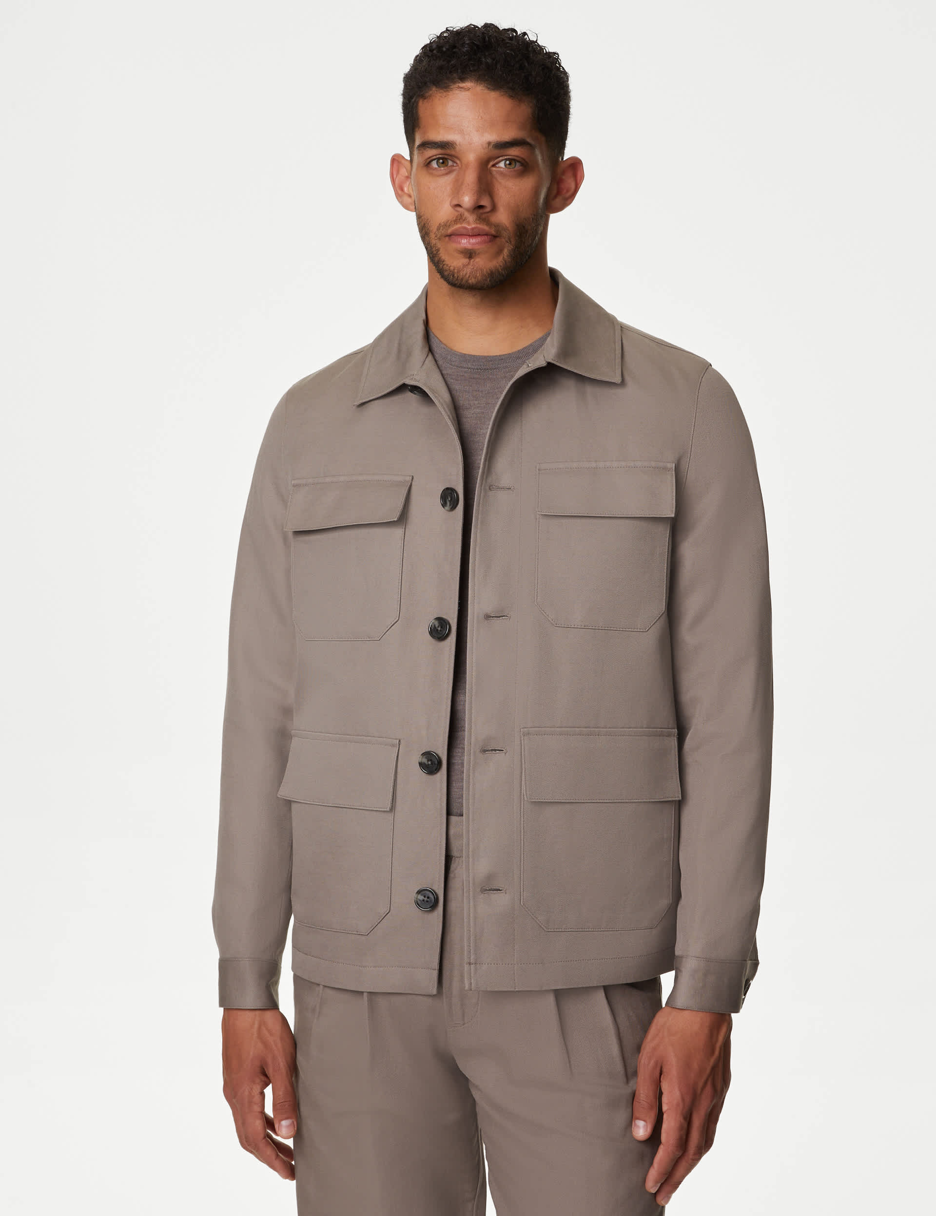 Autograph Men's Linen Blend Safari Jacket - XXXL - Taupe, Taupe