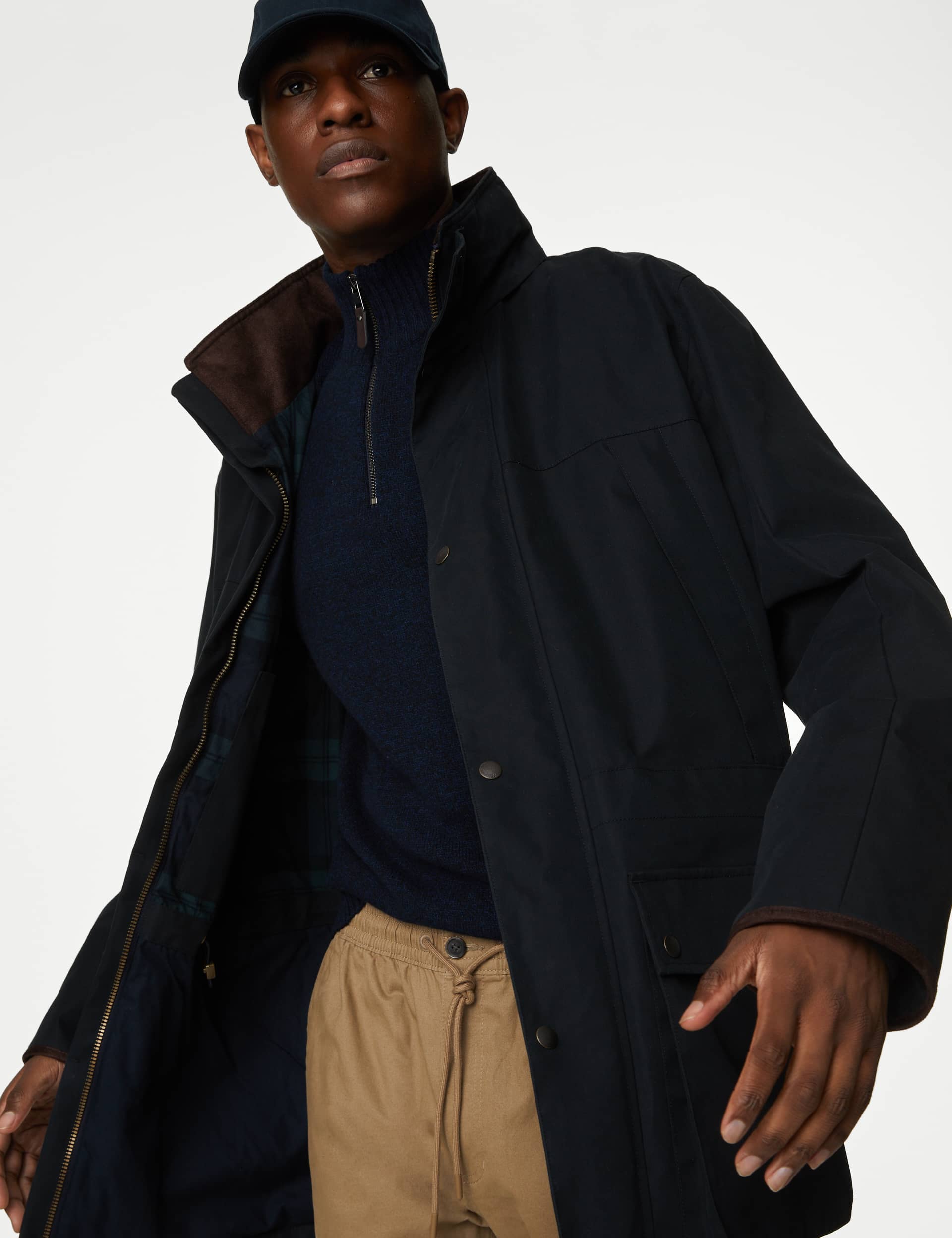 M&S Men's Cotton Rich Parka Jacket with Stormwear - L - Navy, Navy