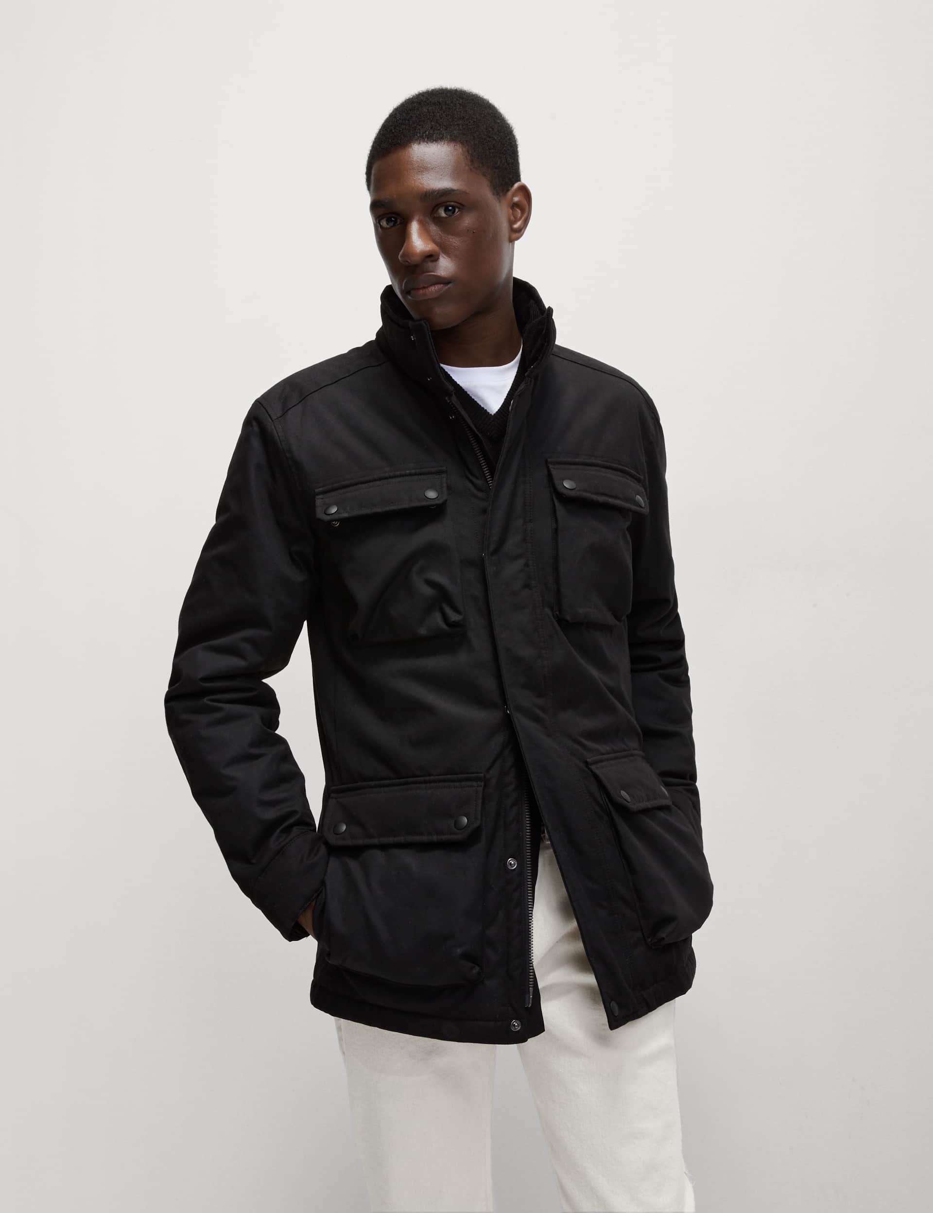 M&S Men's Pure Cotton Wax Jacket with Stormwear - LREG - Black, Black