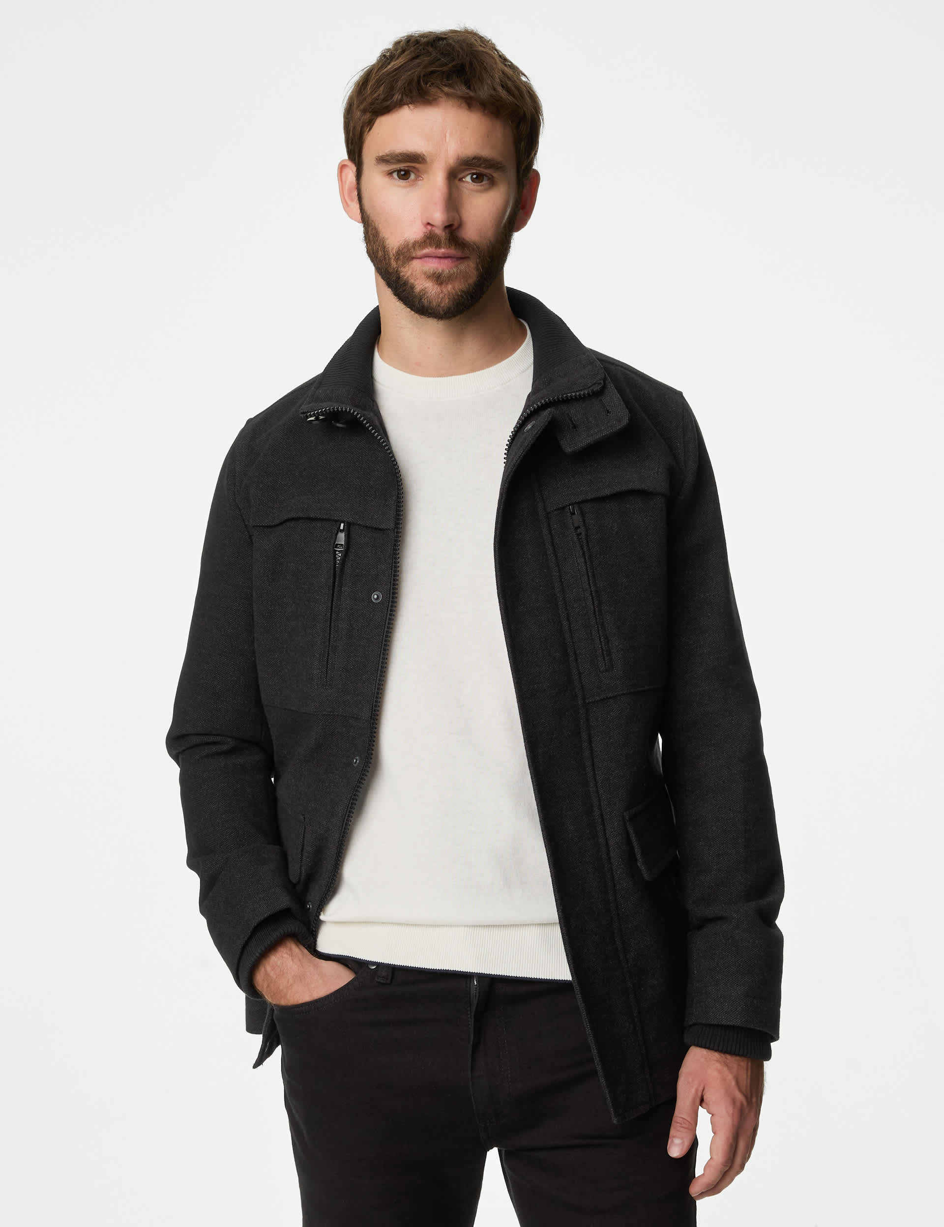 M&S Men's Moleskin Jacket - LREG - Black Mix, Black Mix