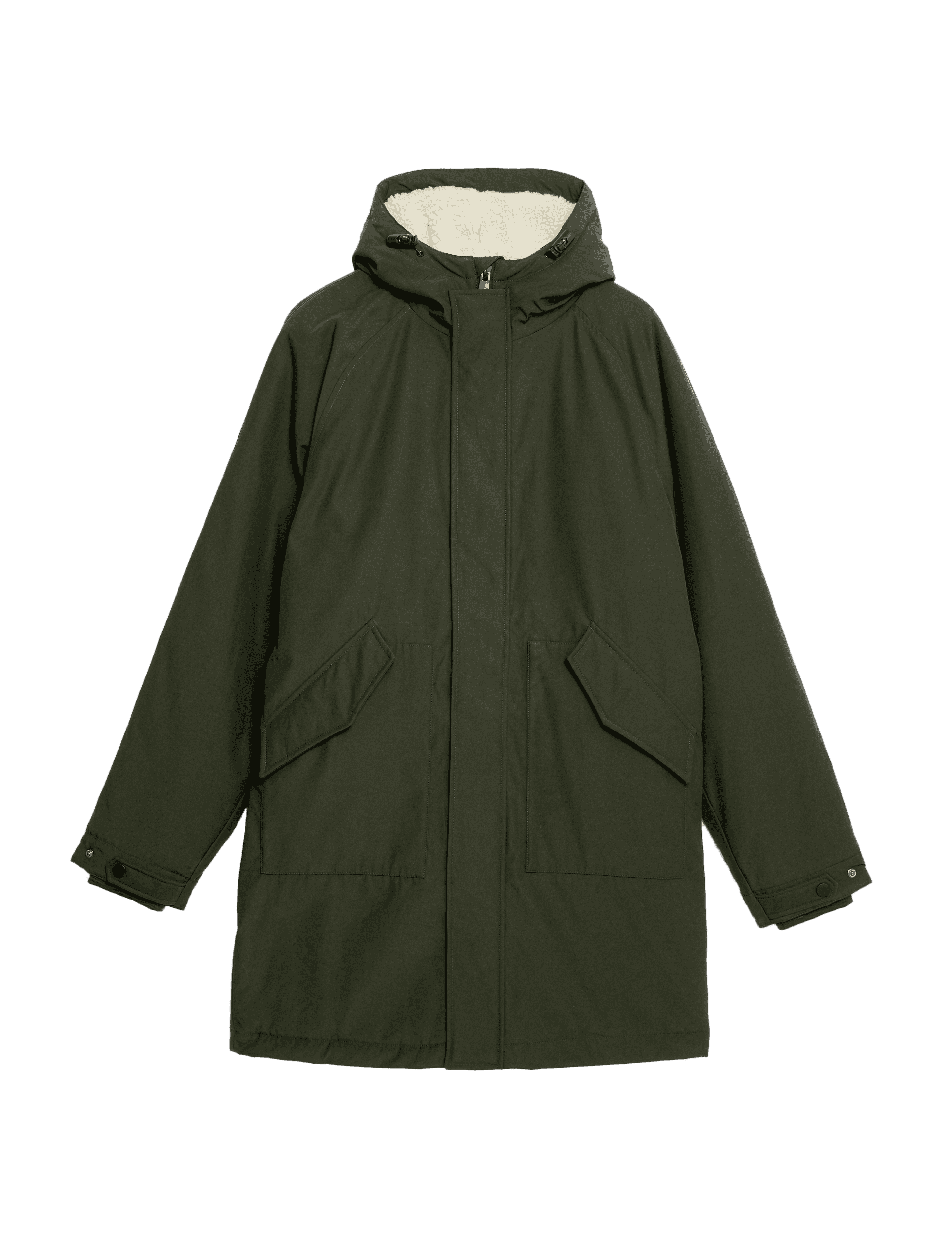 M&S Collection Men's Borg Lined Hooded Parka - Dark Khaki, Dark Khaki,Onyx