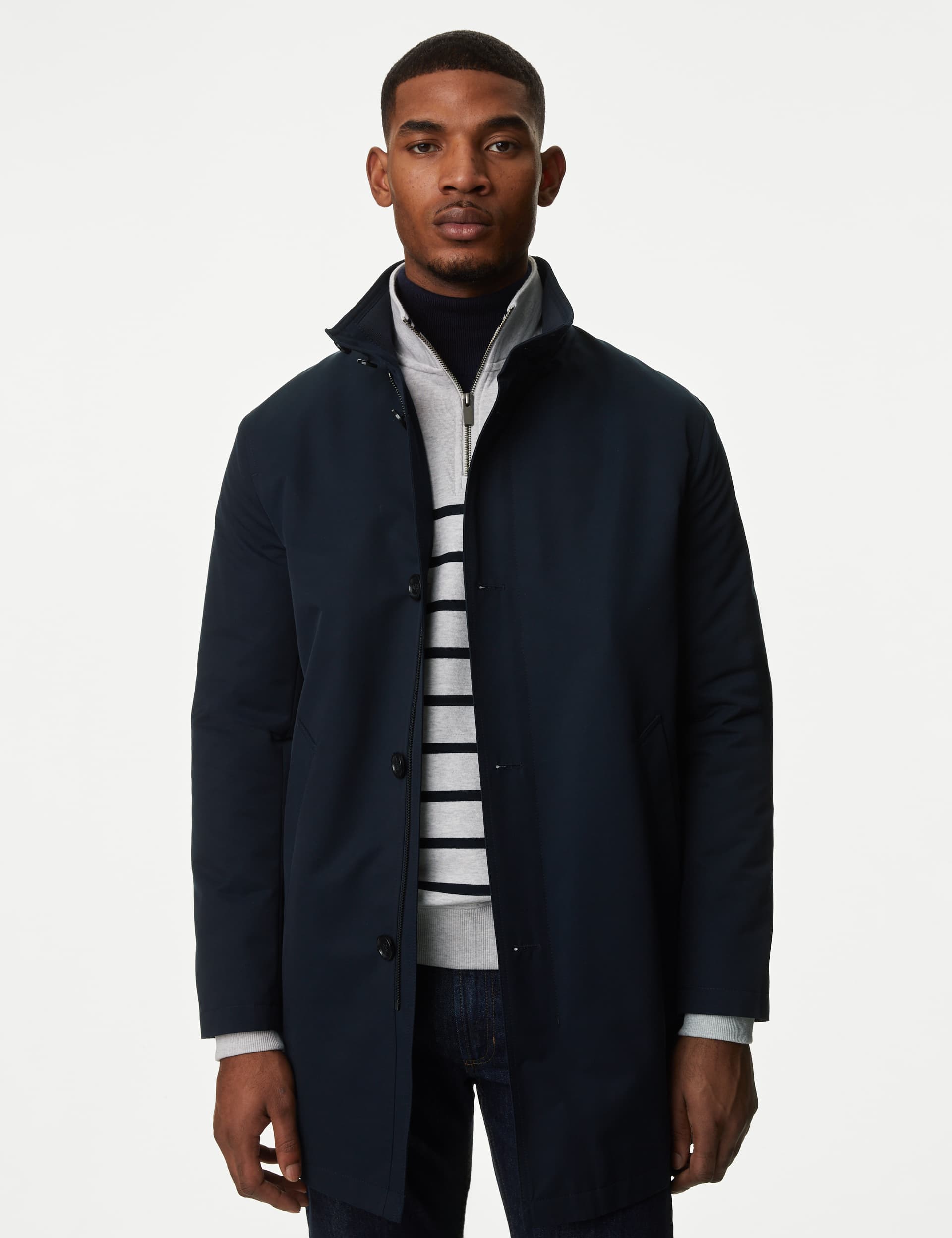 M&S Men's Mac with Stormwear - LREG - Dark Navy, Dark Navy,Black