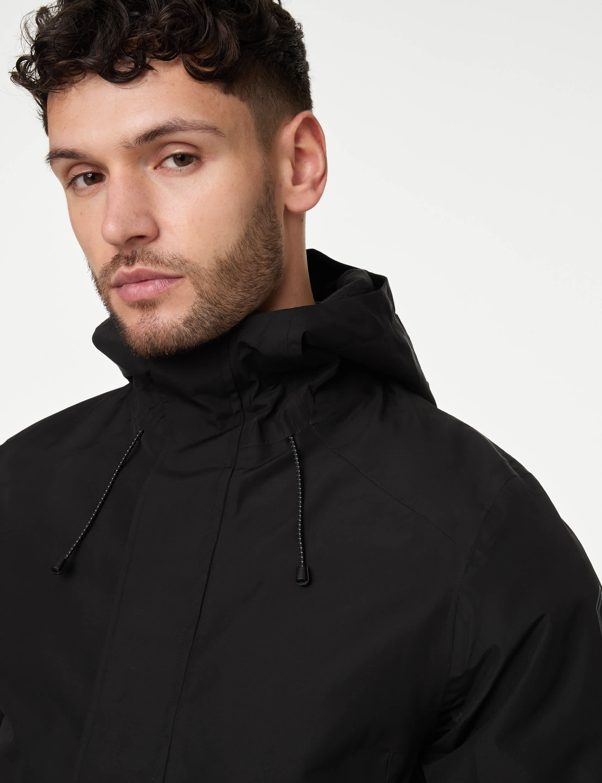 M&S Men's Waterproof Hooded Anorak with Stormwear - LREG - Black, Black