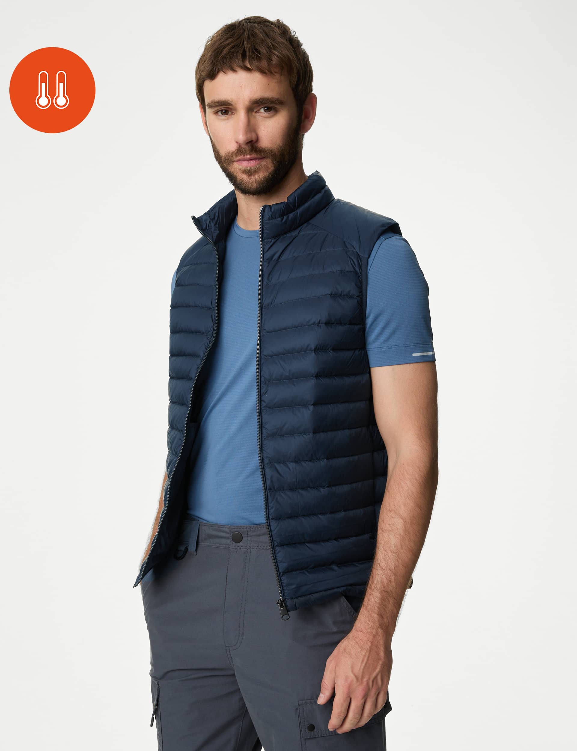 M&S Men's Feather and Down Gilet with Stormwear - XLREG - Dark Navy, Dark Navy,Black,Grey,Green,Bra