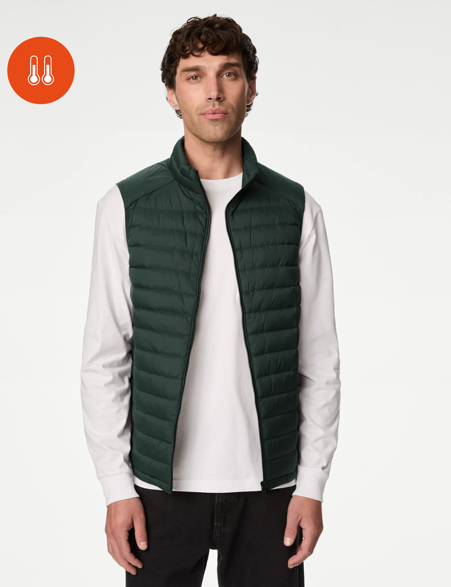 M&S Men's Feather and Down Gilet with Stormwear - LREG - Green, Dark Navy,Black,Grey,Green,Brandy