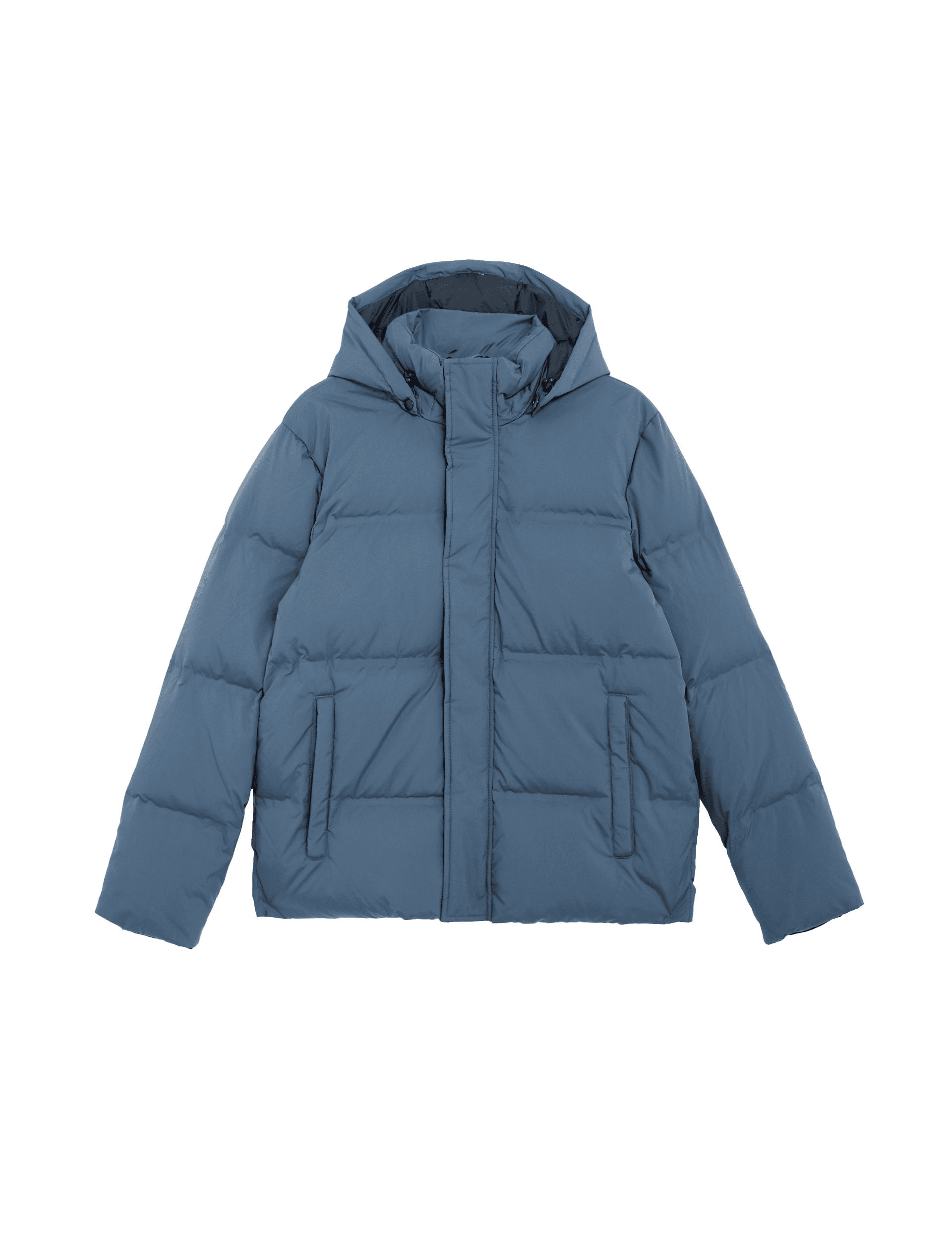 M&S Collection Men's Feather and Down Hooded Puffer Jacket with Stormwear - LLNG - Blue, Mole,Blue,