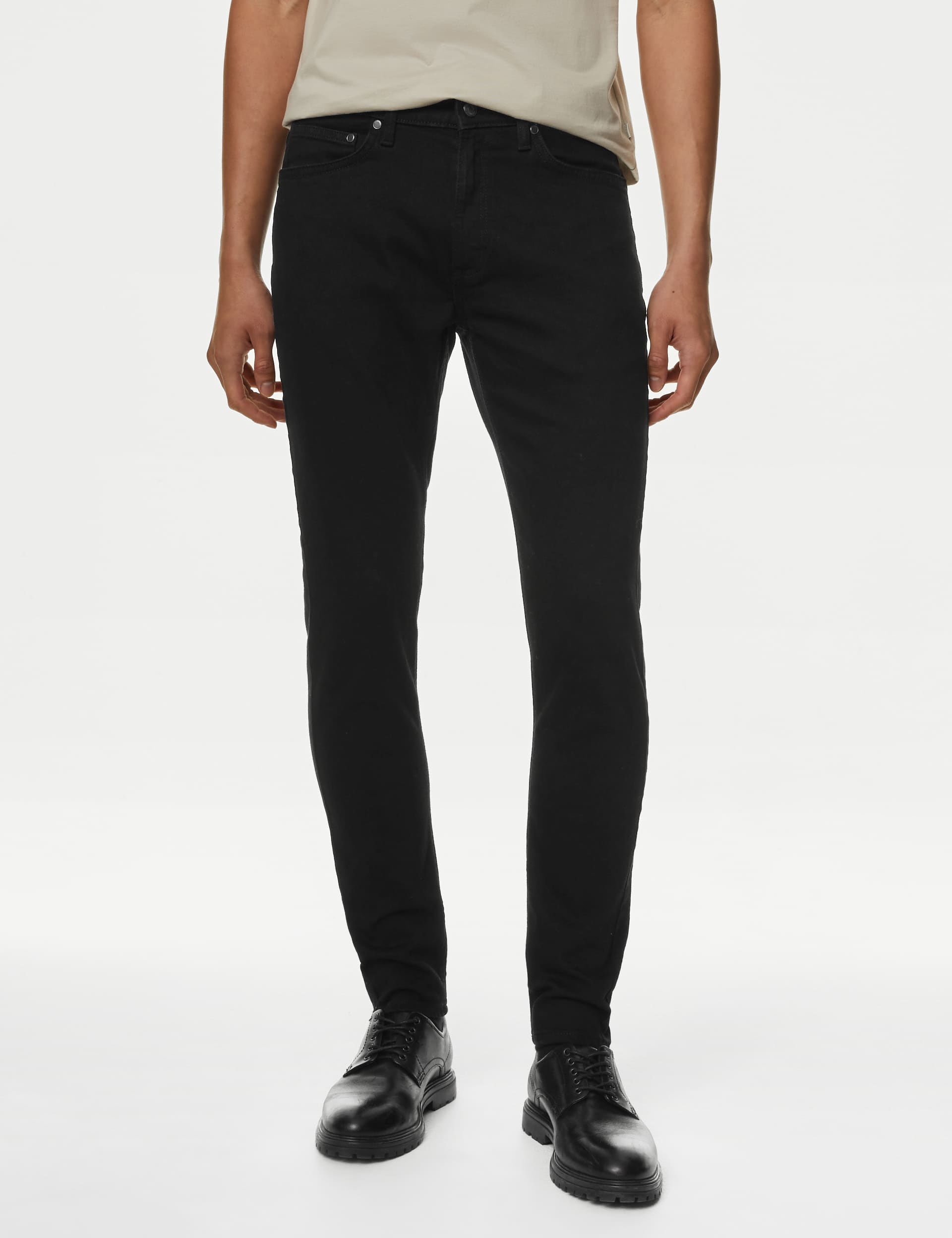 M&S Men's Skinny Fit Stretch Jeans - 3431 - Black, Black,Blue,Dark Indigo,White,Mid Grey,Charcoal