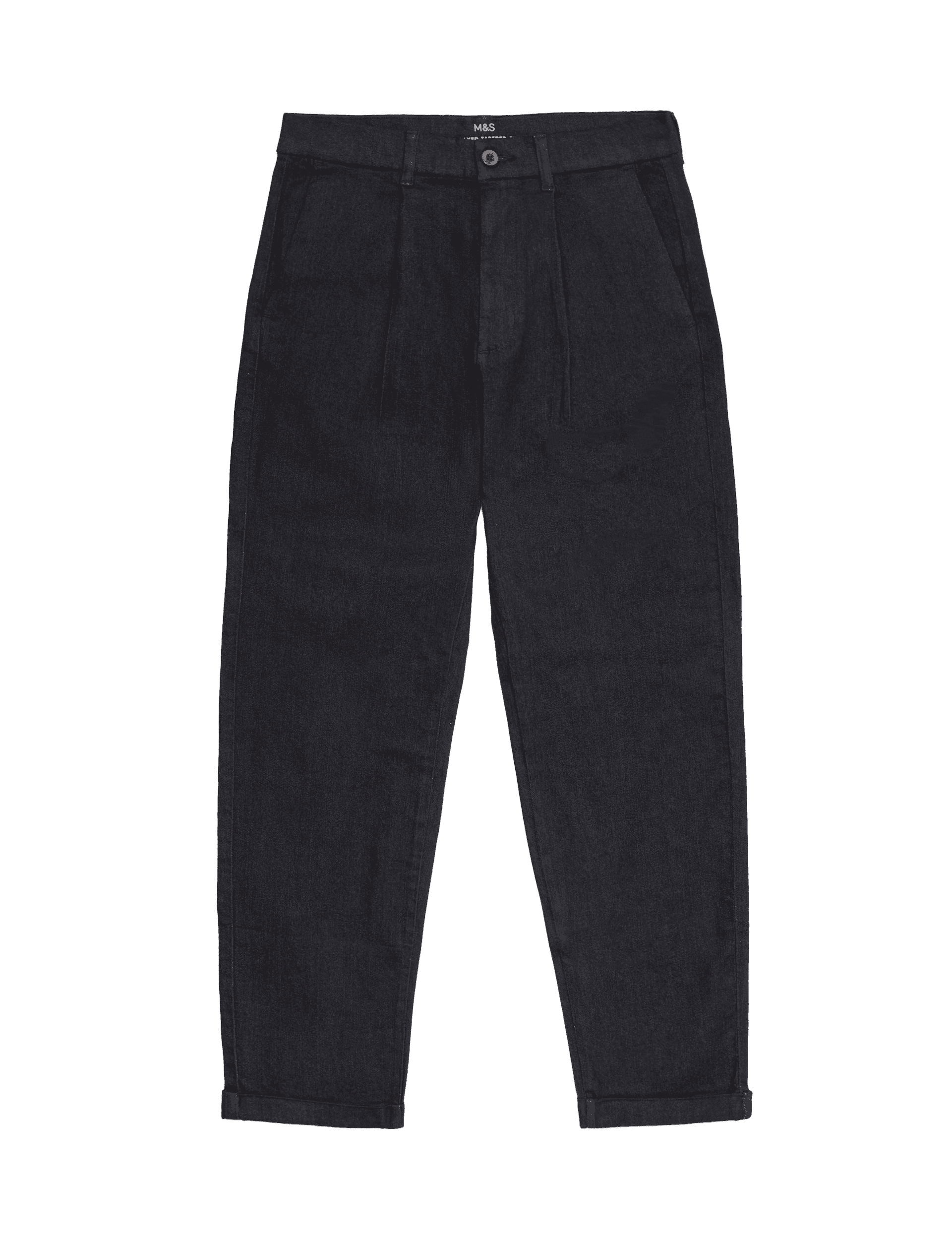 M&S Collection Men's Relaxed Tapered Fit Single Pleat Jeans - 42/33 - Dark Indigo, Black,Dark Indigo