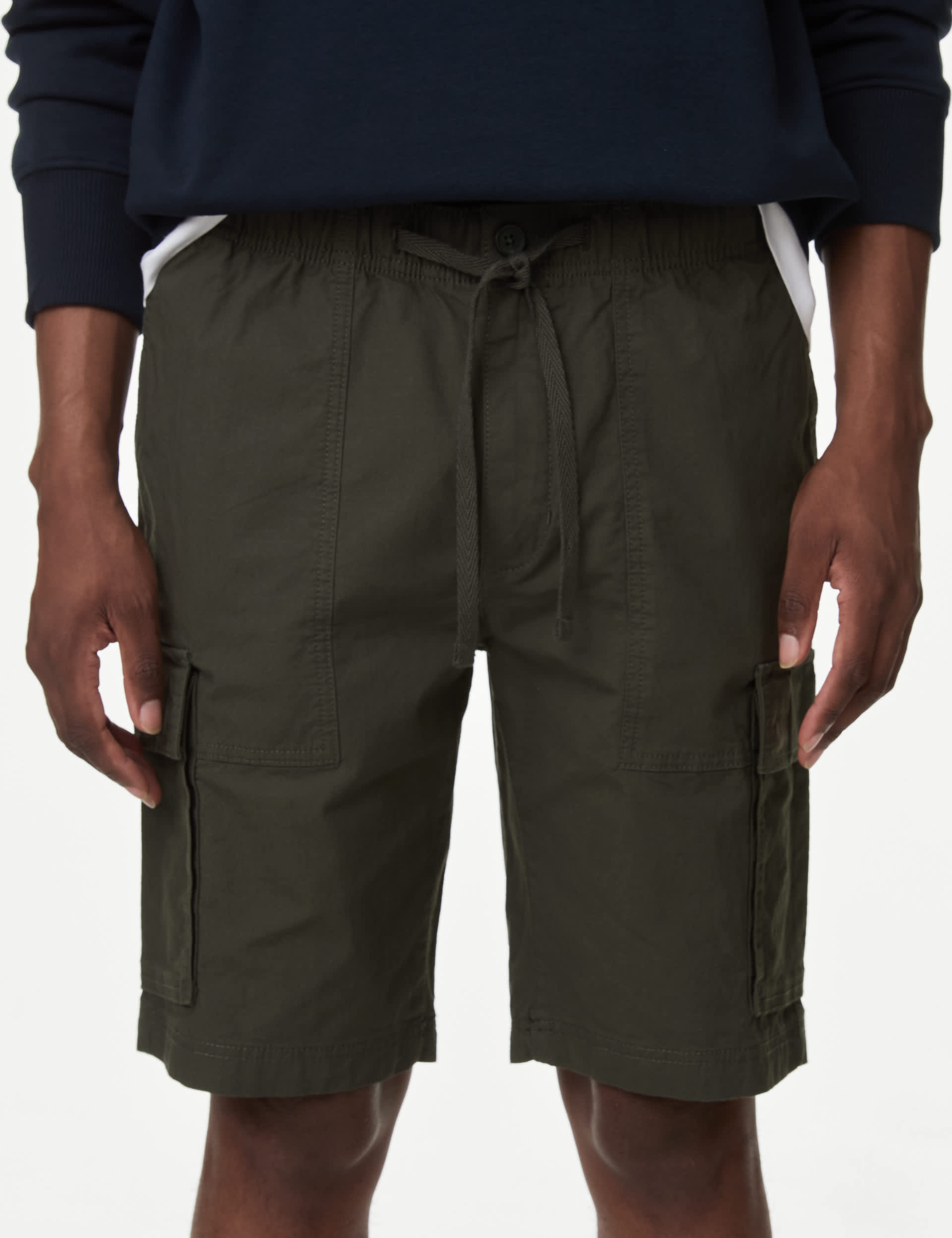 M&S Men's Elasticated Waist Ripstop Textured Cargo Shorts - XXL - Dark Khaki, Dark Khaki,Black,Stone