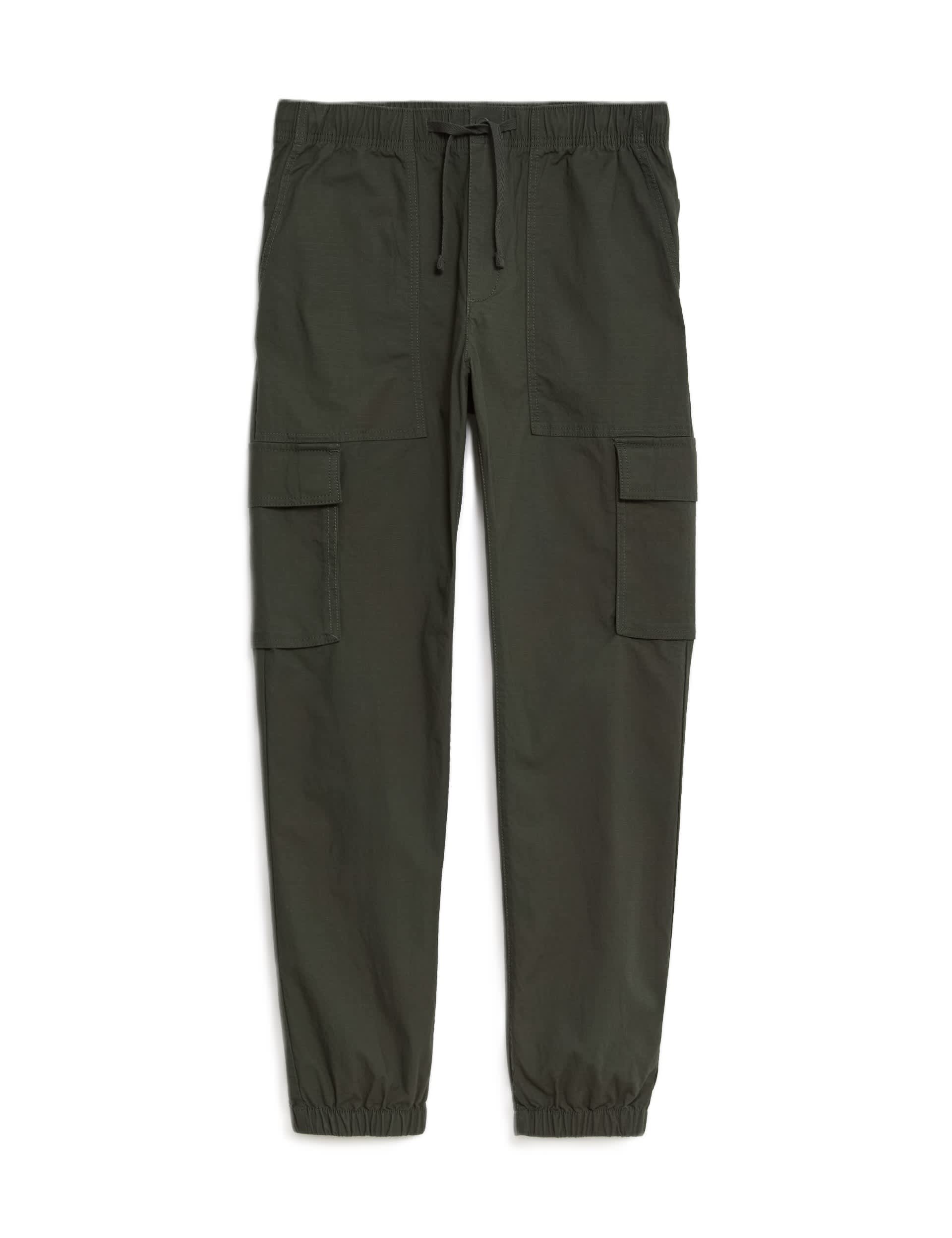 M&S Men's Elasticated Waist Ripstop Cargo Trousers - M - Khaki, Khaki,Black,Carbon