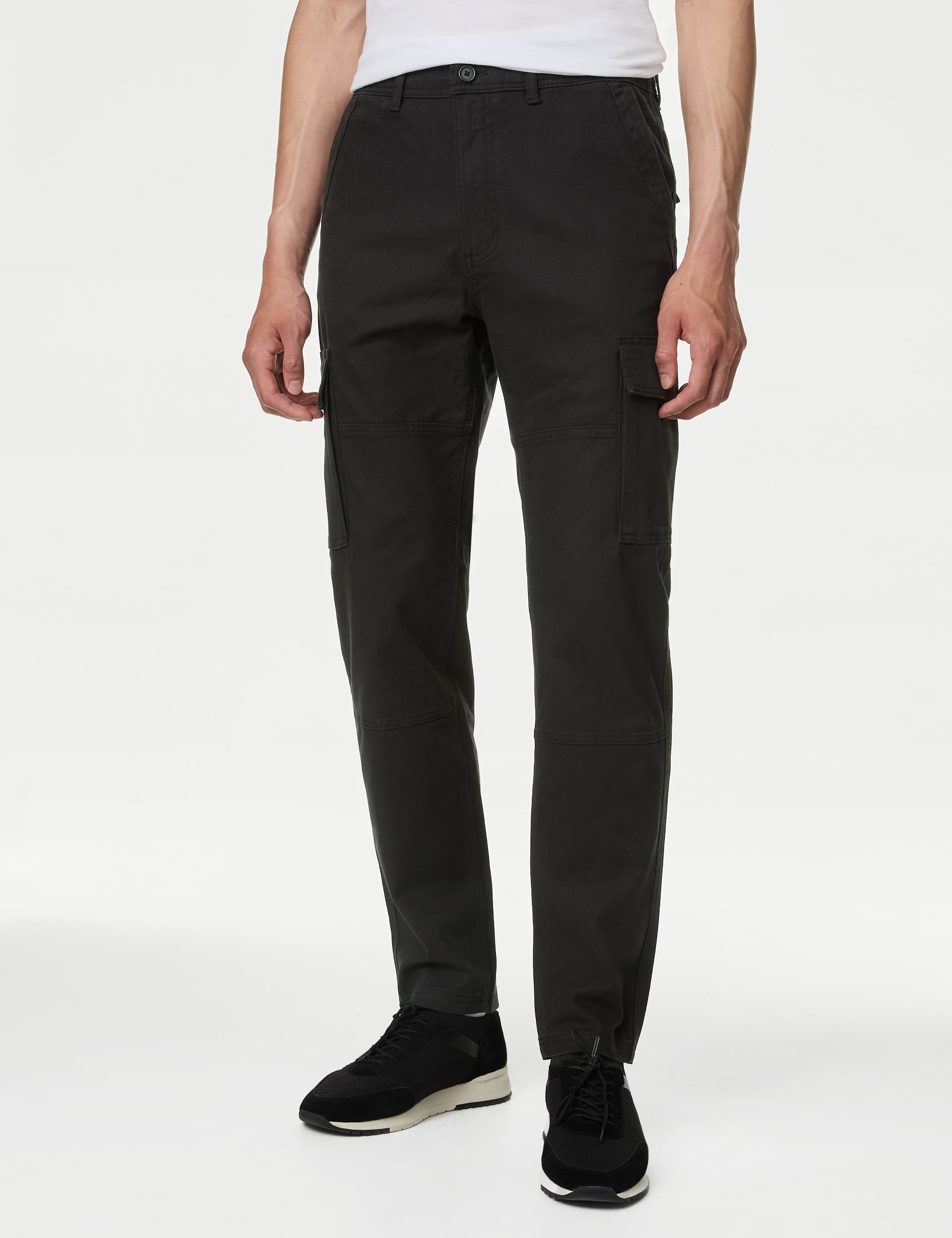 M&S Collection Men's Tapered Fit Stretch Cargo Trousers - 3629 - Black, Dark Navy,Stone,Toffee,Brown