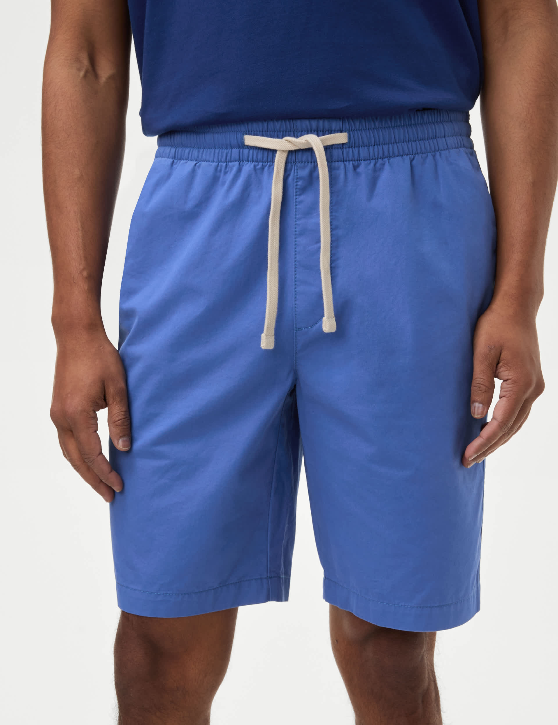 M&S Men's Pure Cotton Elasticated Waist Shorts - M - Medium Blue, Ivory,Medium Blue,Natural,Navy,Dar