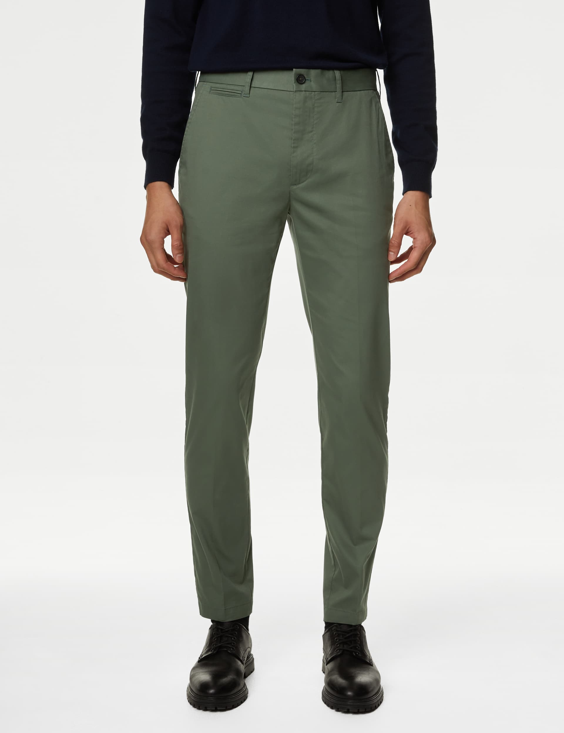 M&S Men's Slim Fit Super Lightweight Chinos - 34/31 - Moss, Navy,Black,Natural Mix,Moss,Dark Bronze