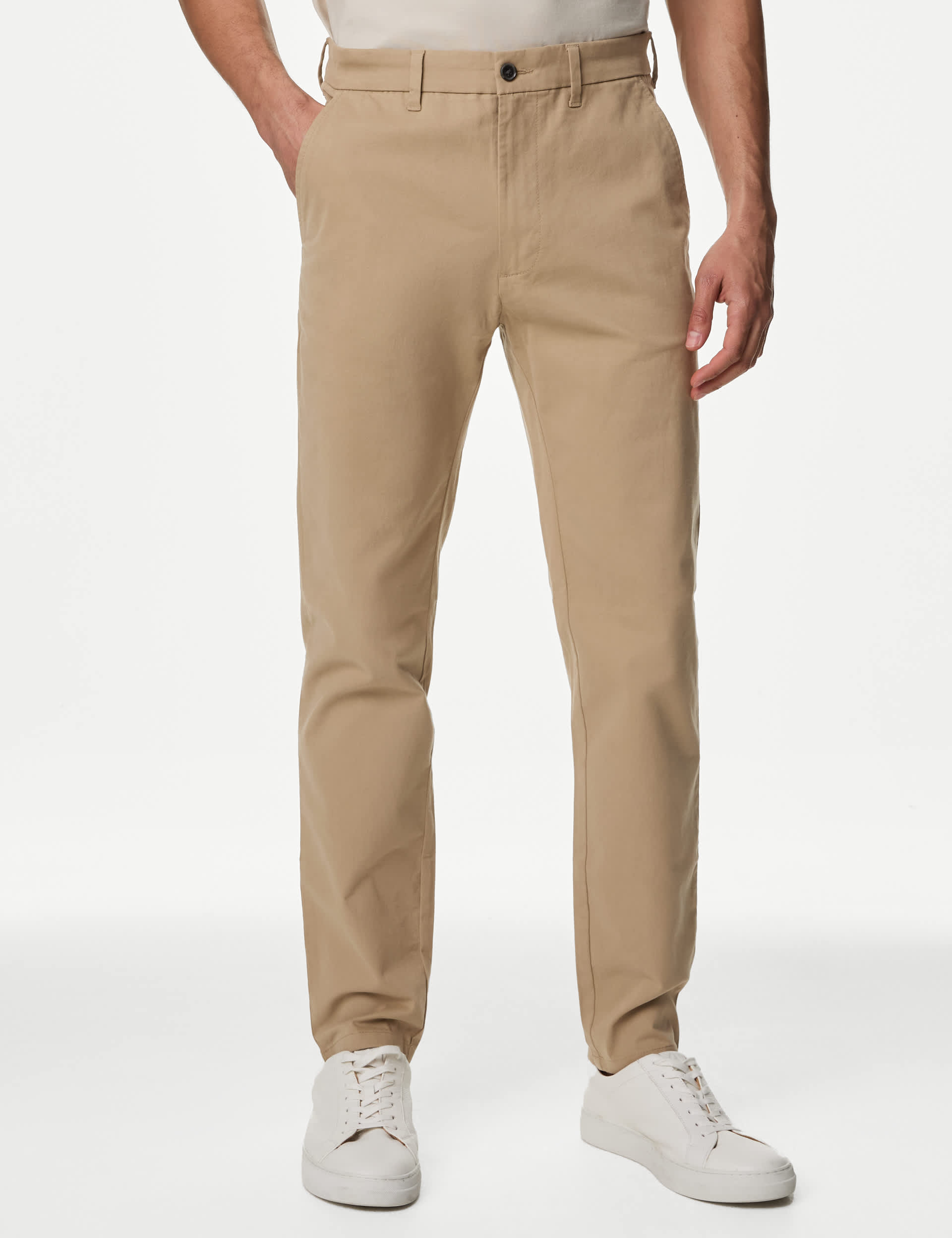 M&S Men's Tapered Fit Stretch Chinos - 3431 - Neutral Brown, Neutral Brown,Navy