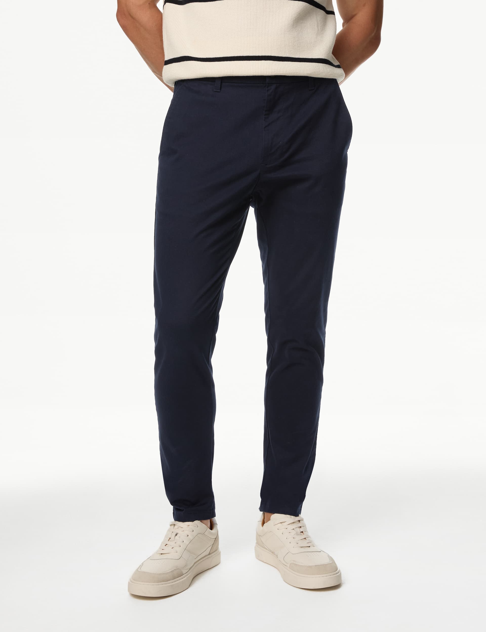 M&S Men's Skinny Fit Stretch Chinos - 3229 - Dark Navy, Black Mix,Dark Navy,Neutral Brown,Beige,Dark