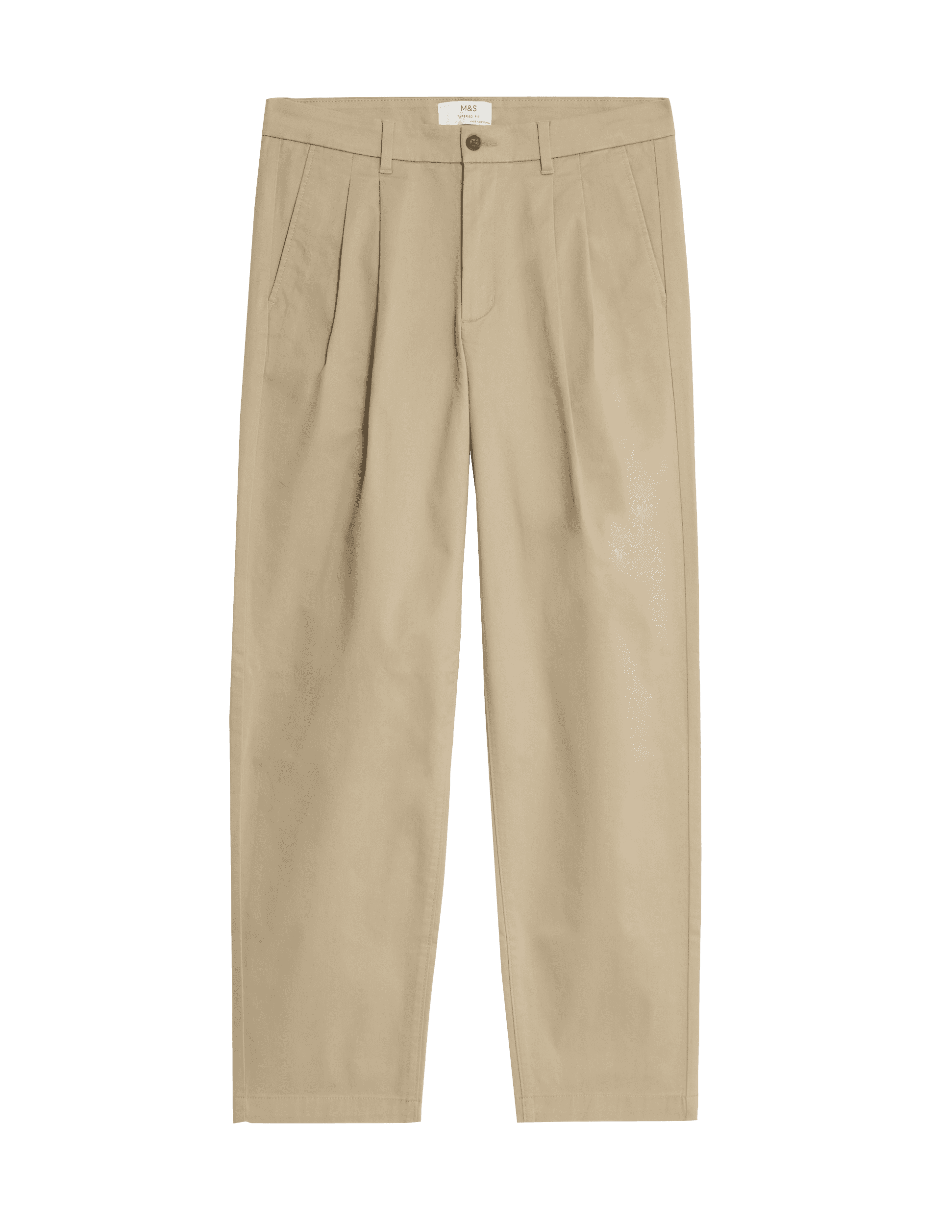 M&S Collection Men's Tapered Fit Twin Pleat Stretch Chinos - 36/31 - Neutral Brown, Dark Navy,Mole,F