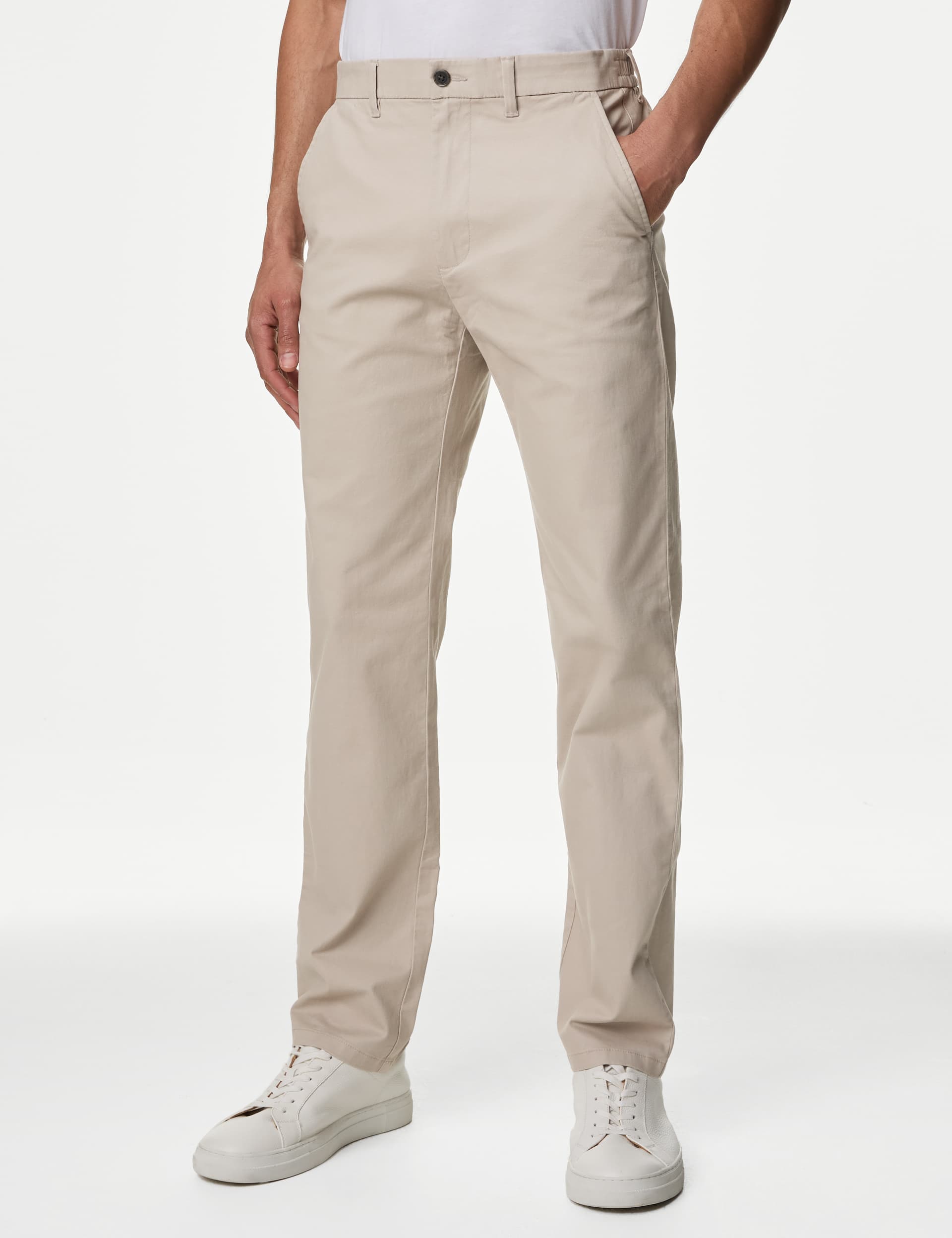 M&S Men's Regular Fit Elasticated Waist Chinos - 4031 - Beige, Beige,Dark Navy