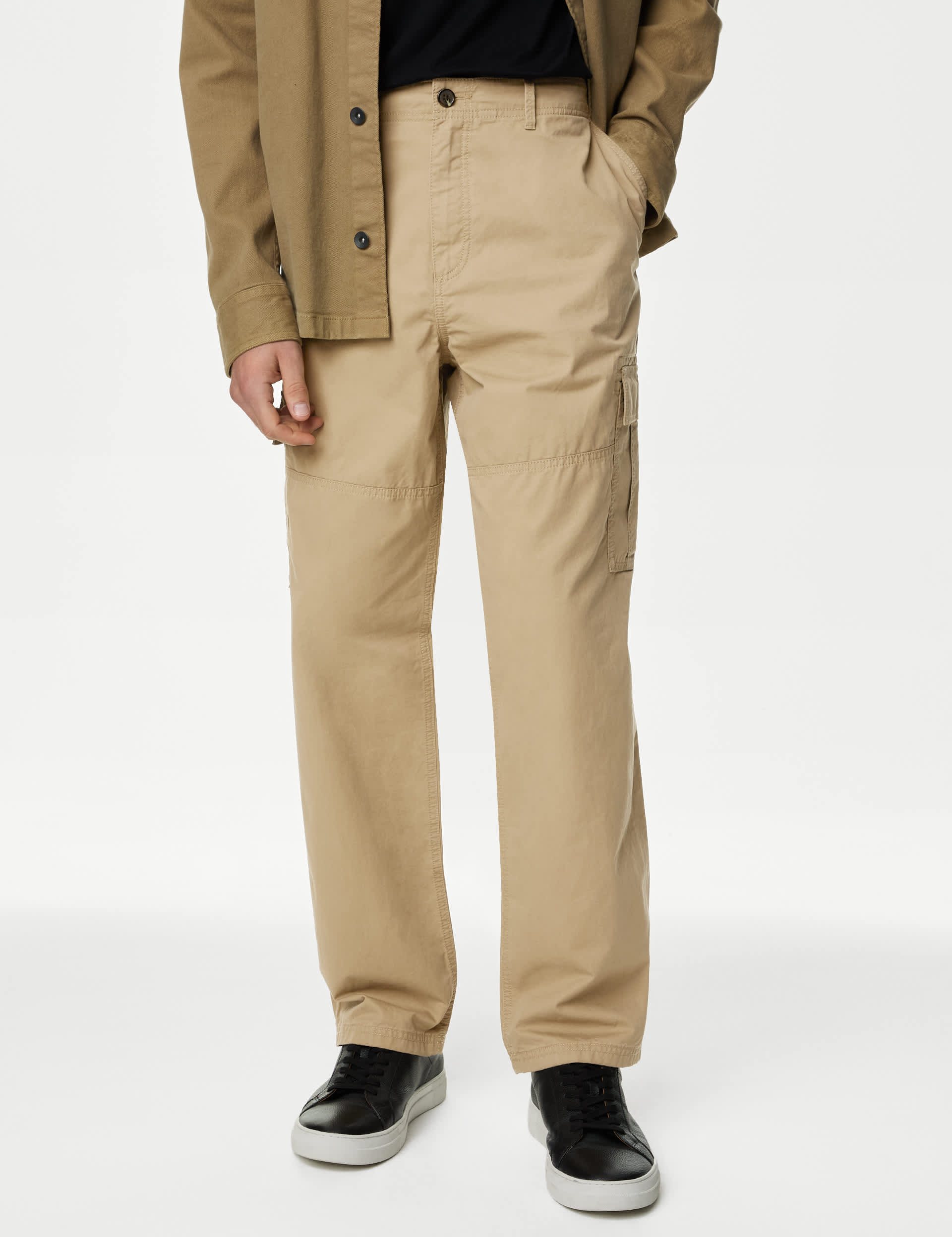 M&S Men's Loose Fit Lightweight Cargo Trousers - 34/33 - Camel, Camel