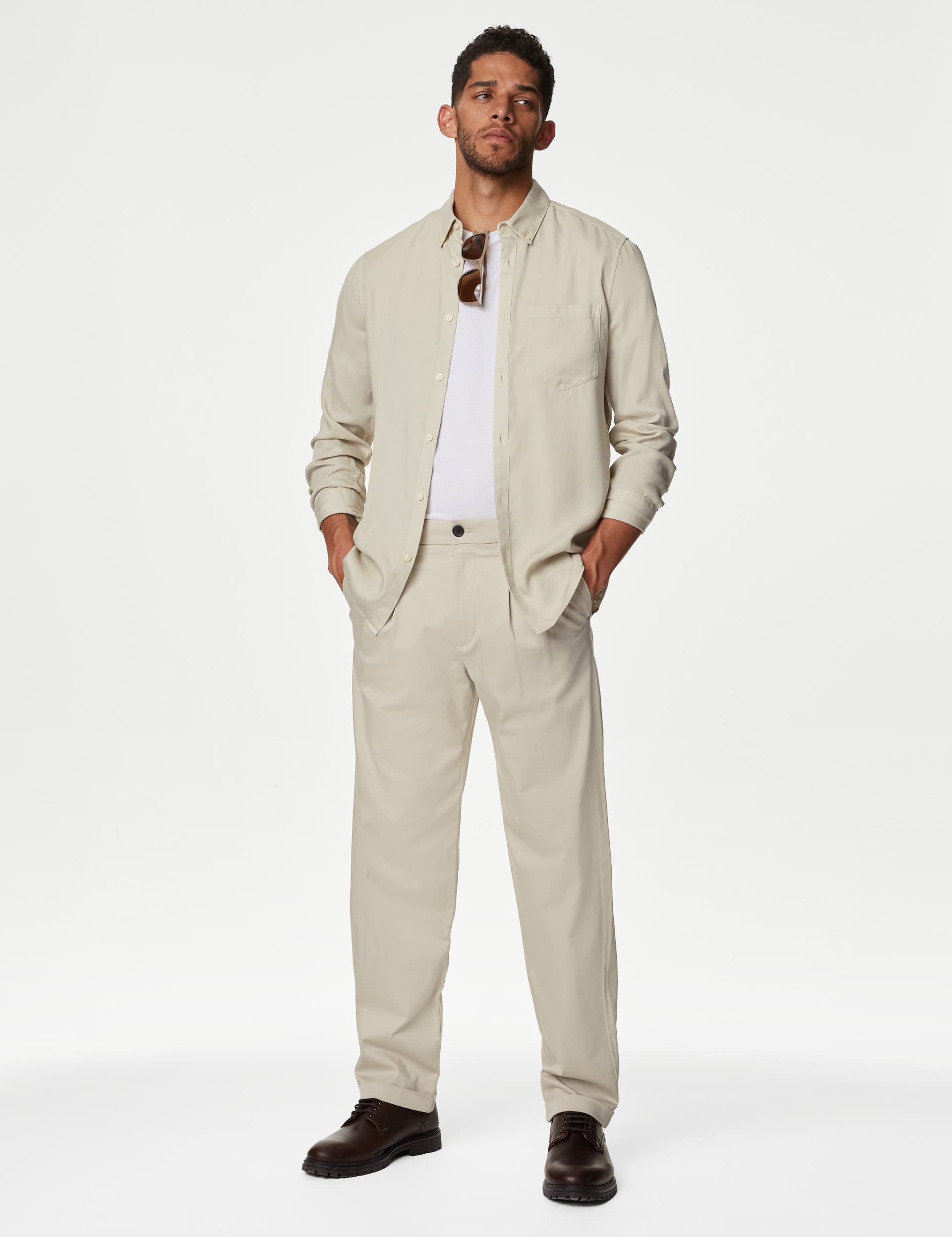 Autograph Men's Tapered Fit Twin Pleat Chinos